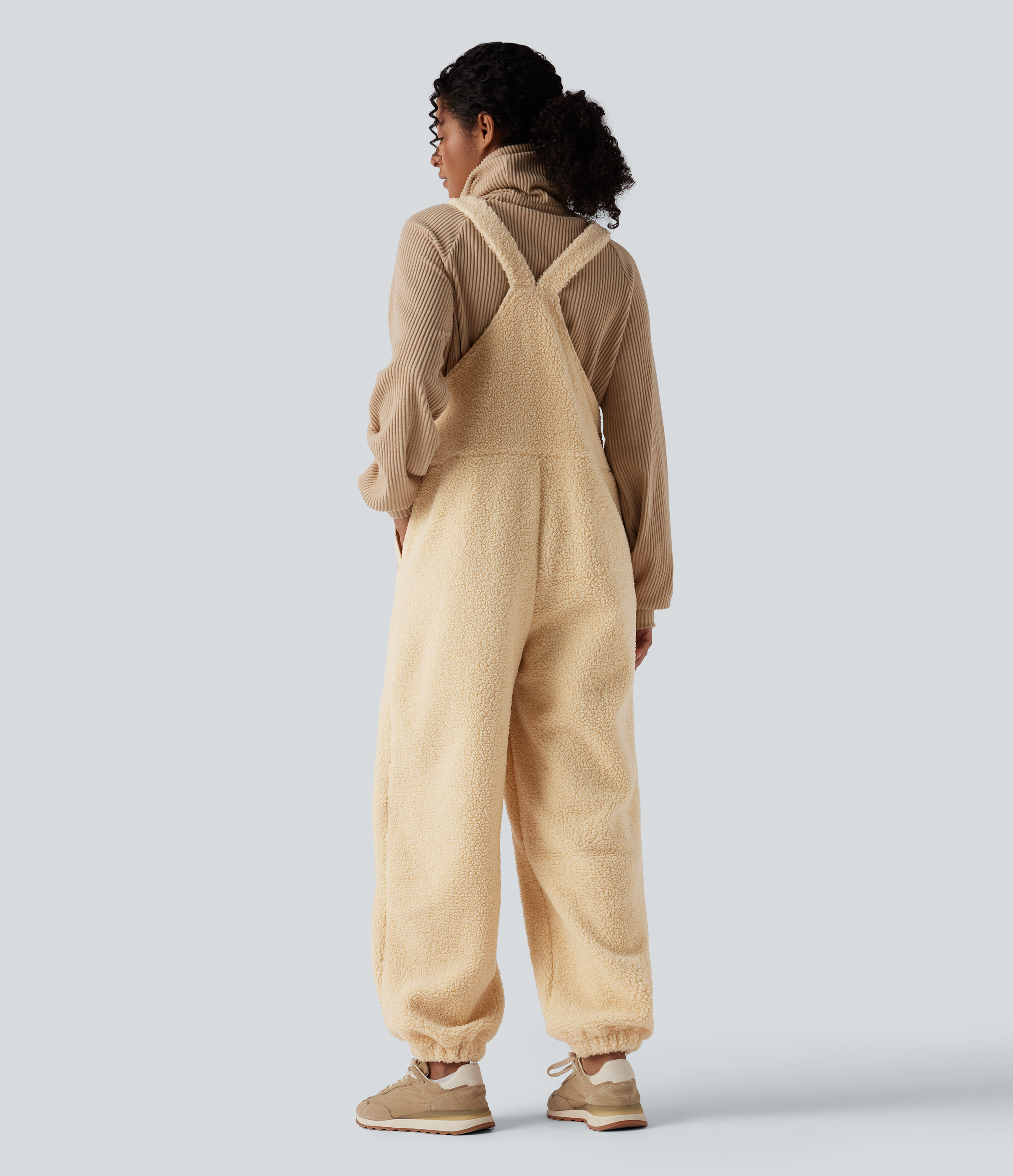 Shortbread Adjustable Straps Casual Sherpa Dungarees with Pockets / 2