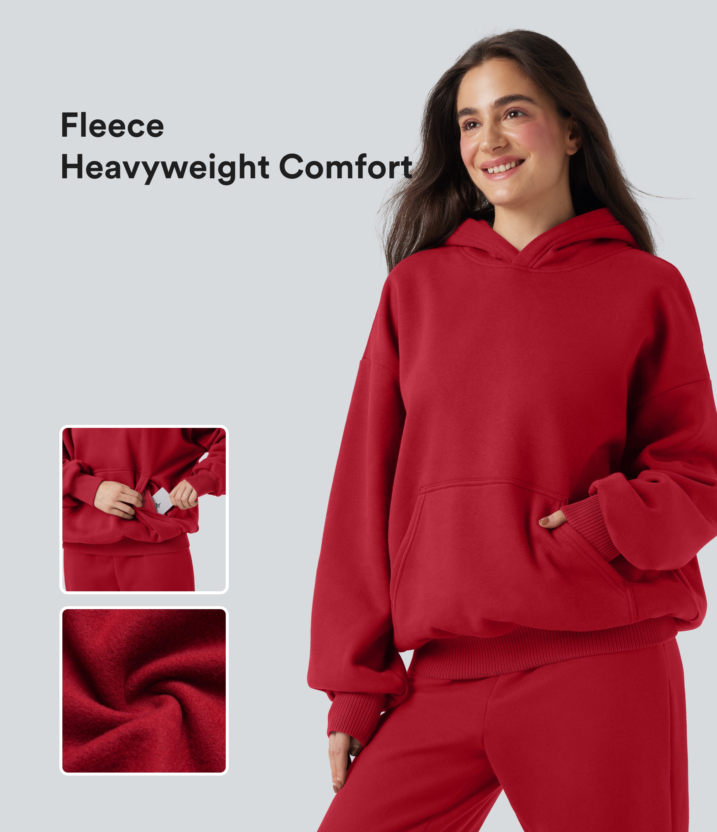 Hooded Long Sleeve Fleece Casual Cotton Sweatshirt with Pockets