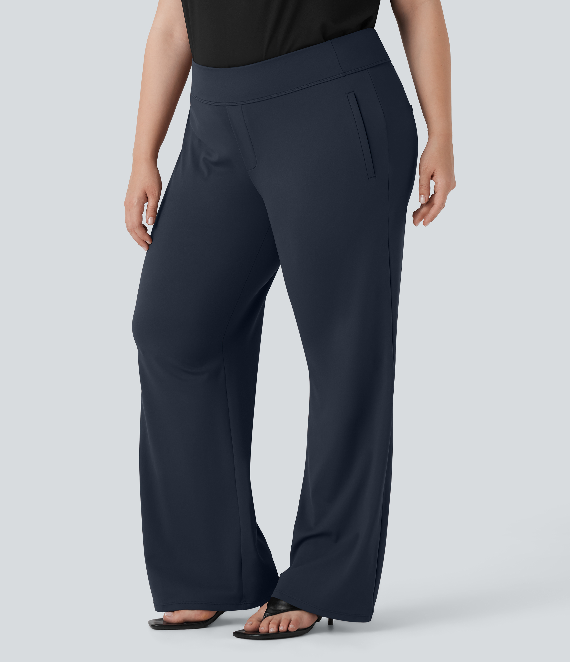 Midnight Blue Plus Size Halara Flex™ DayStretch High Waisted Work Flare Pants with Side Zip Pockets / 2