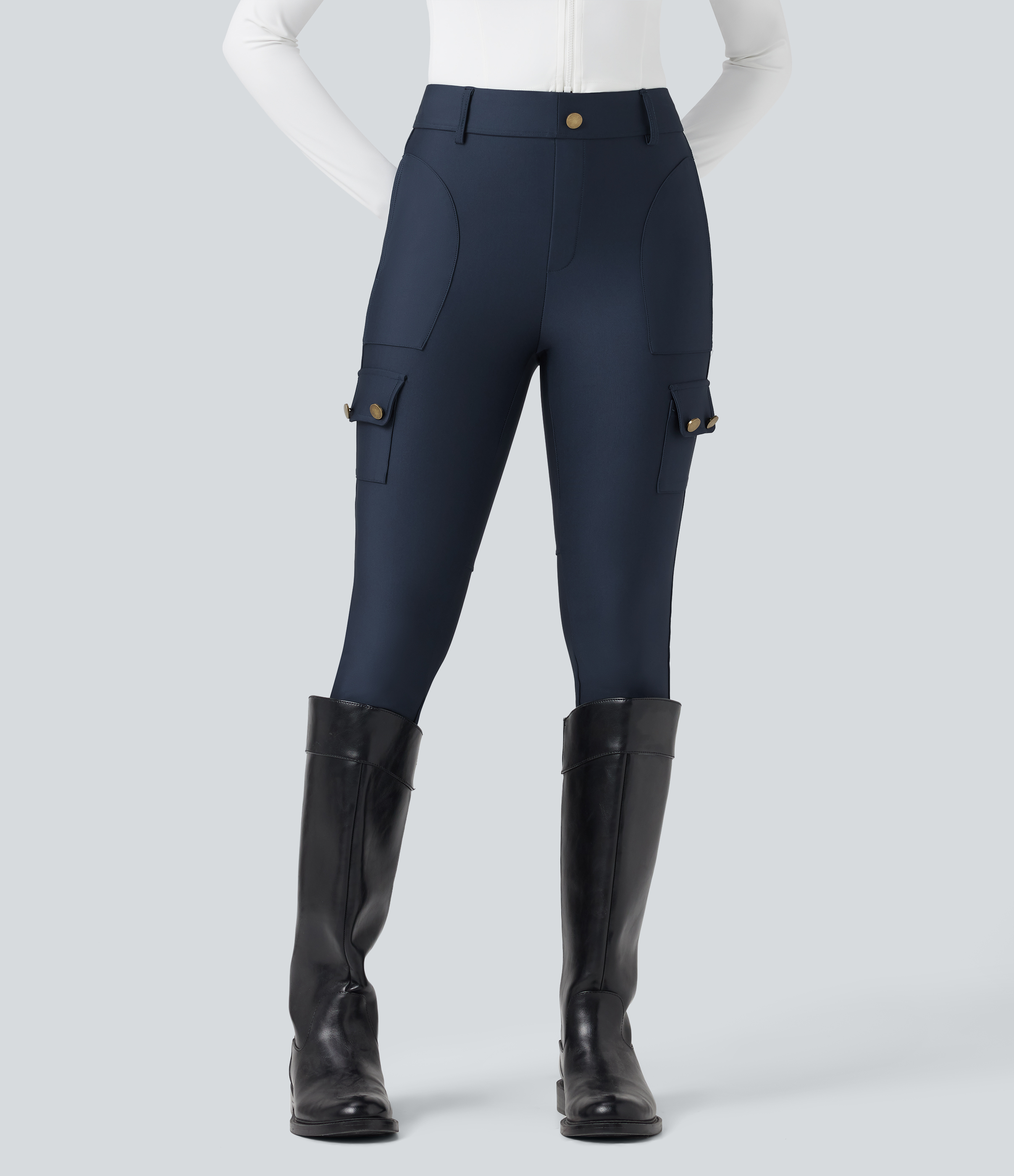 Halara Leggings de tiro alto con brillo y bolsillos en longitud 7/8 - Blueberry - L(7/8): retailer-supplied image