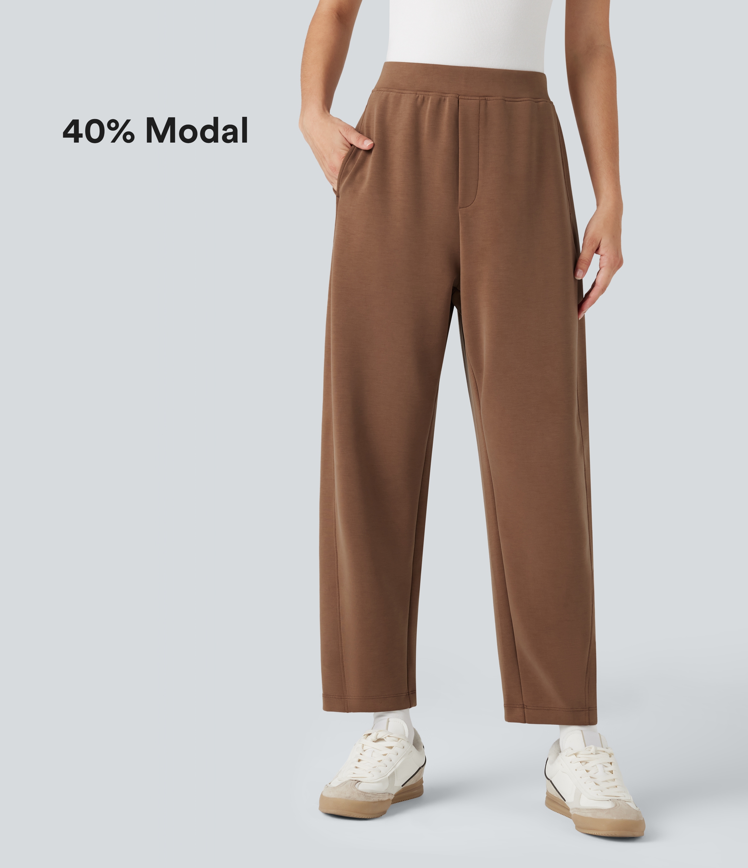 SpacerTek™ High-waisted Relaxed Fit Casual Barrel Leg 7/8 Pants with Pockets