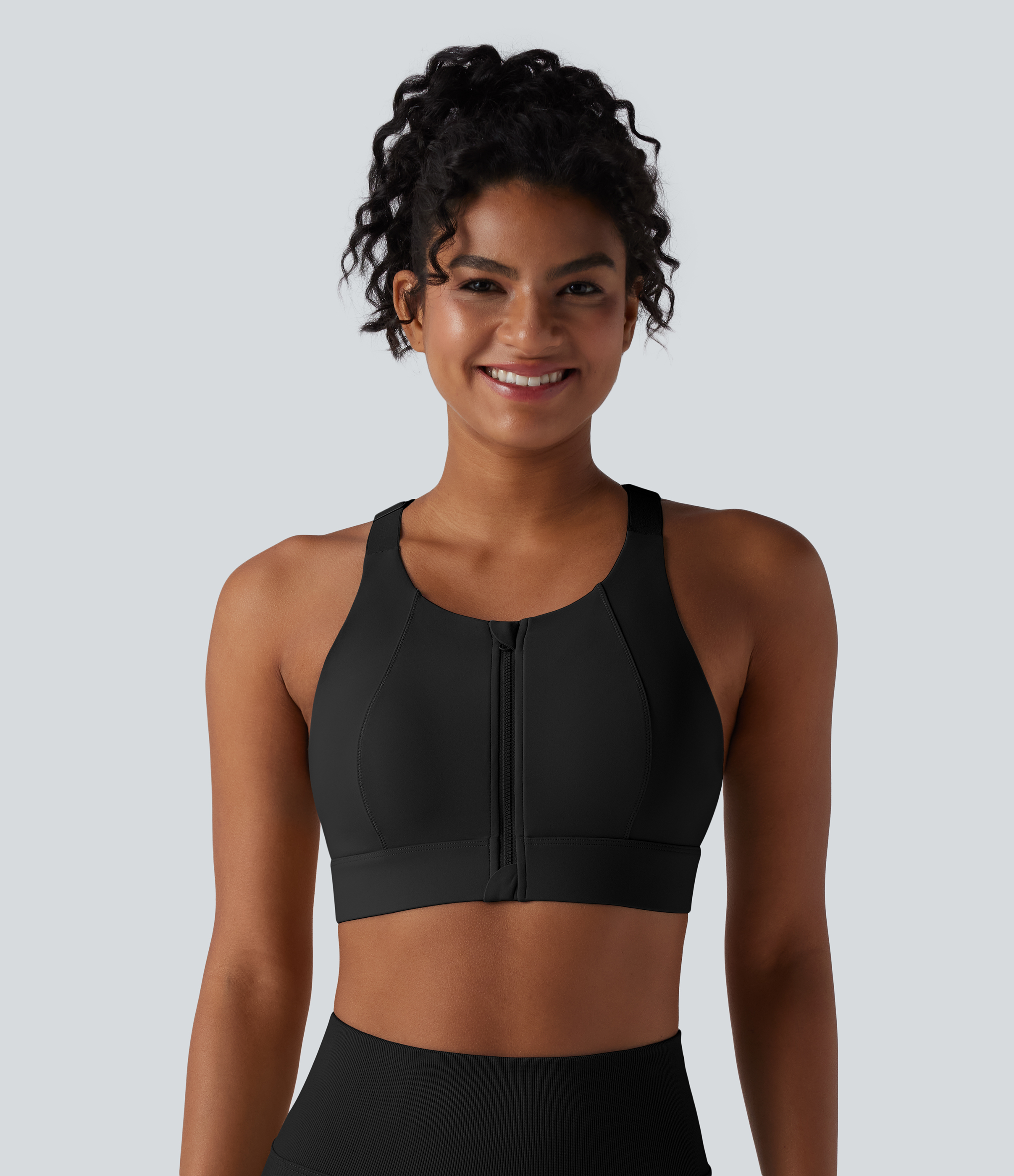 Medium Support Zipper Racerback Workout Sports Bra