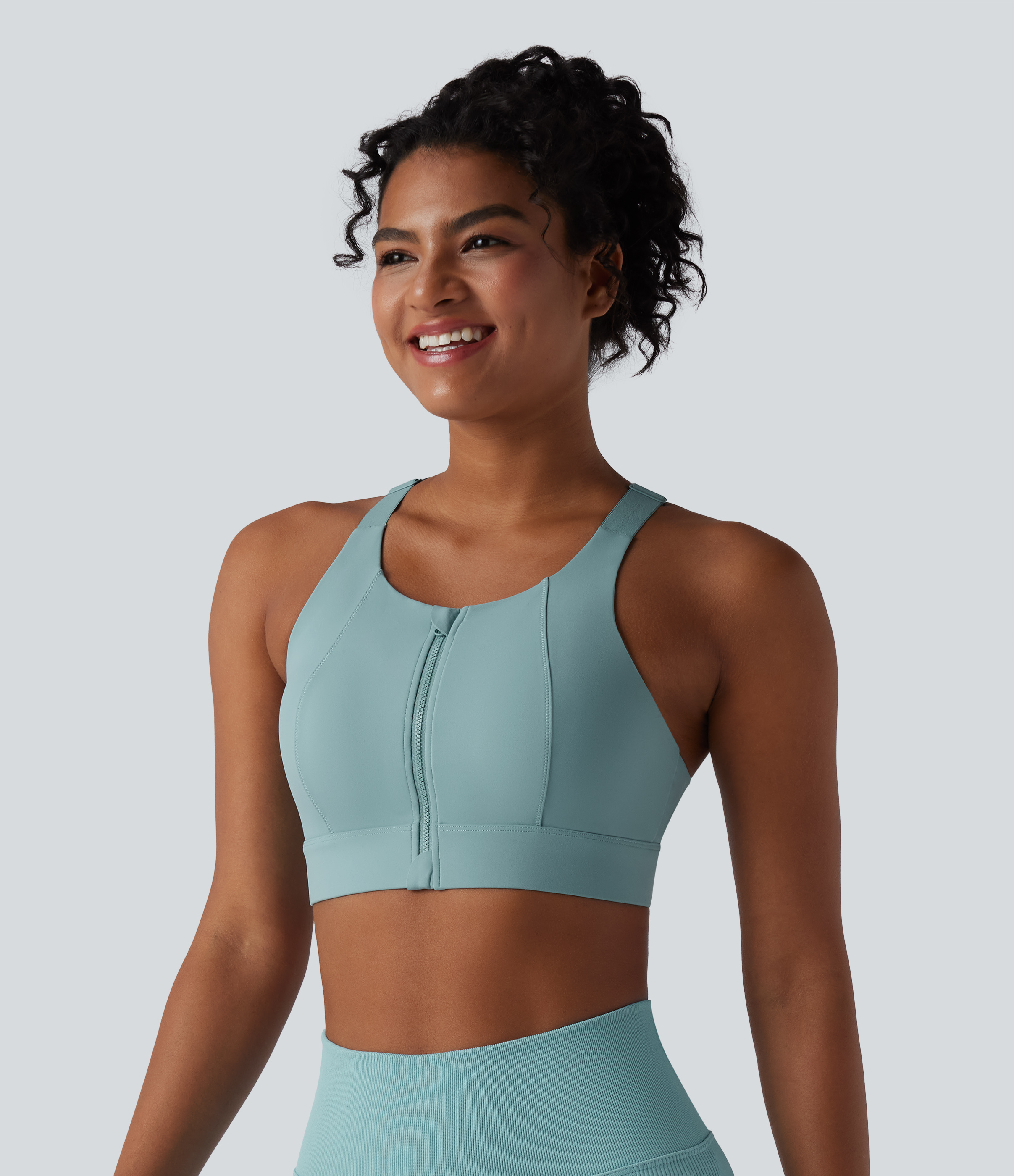 Medium Support Zipper Racerback Workout Sports Bra