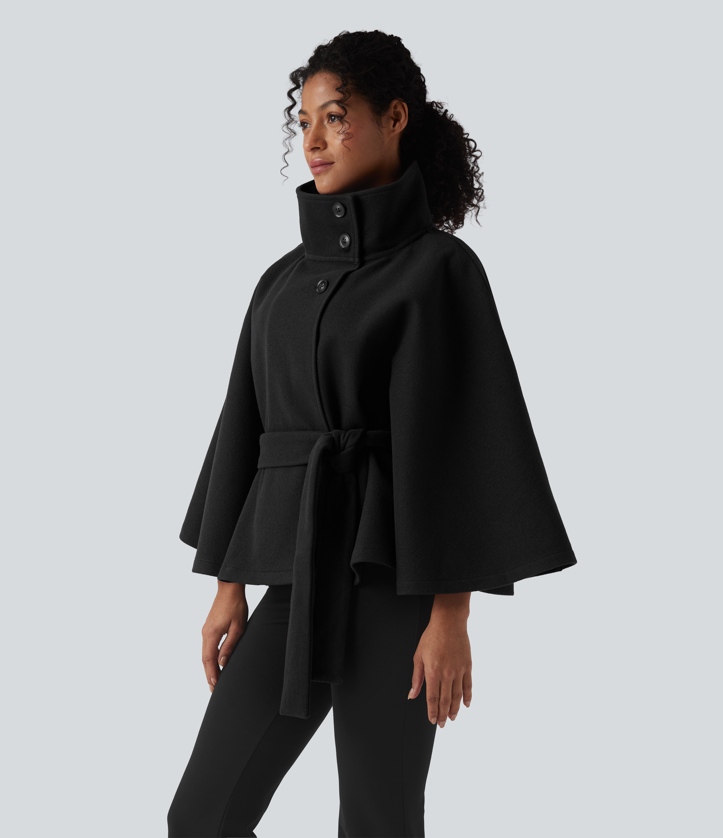 ジャケット・アウター L'Or Irregular hem Cape Coat laubeblanc Women's High-neck Long Sleeve Belted Work Cape Coat - Halara