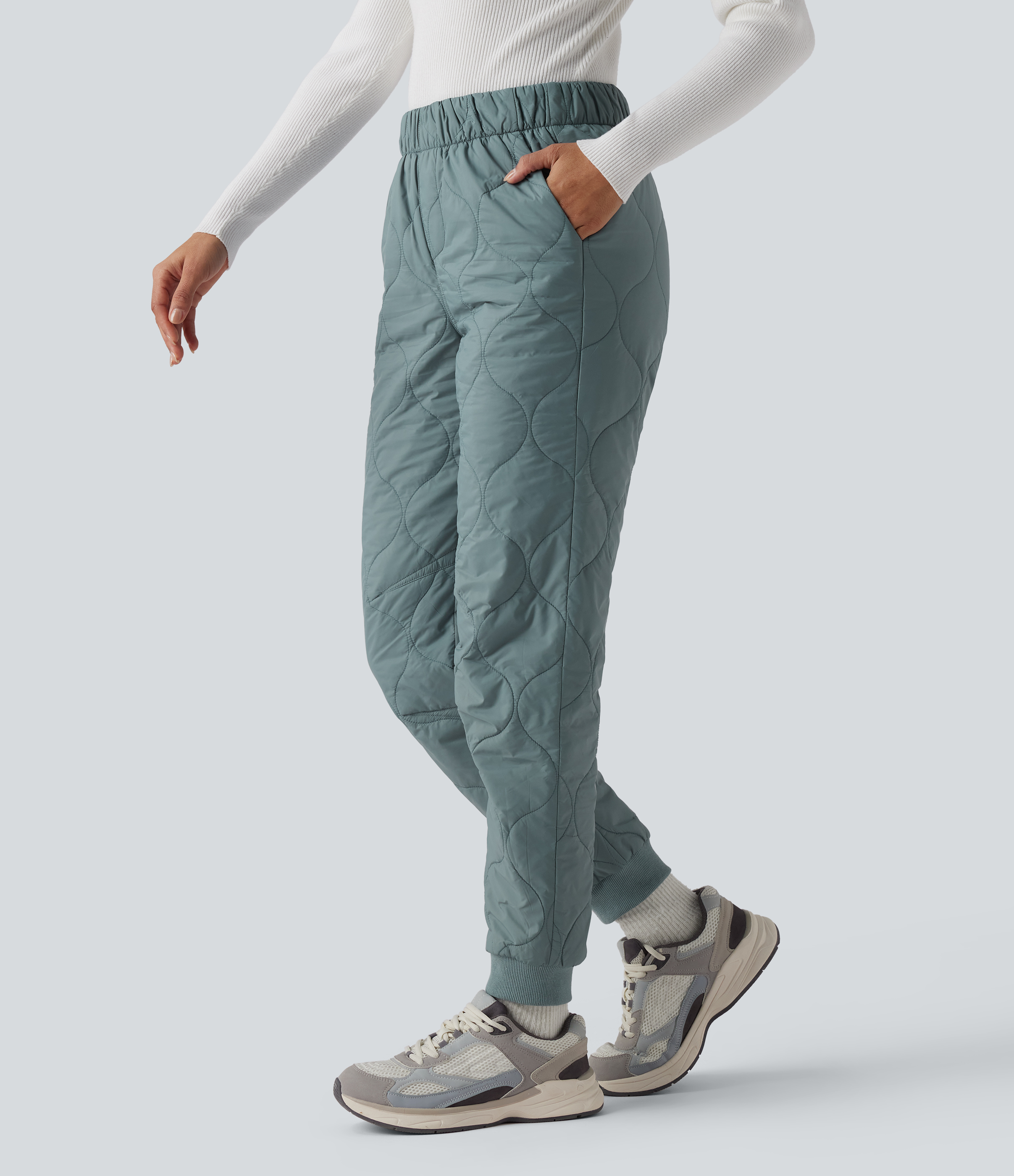 Mid Rise Camping Quilted Joggers with Pockets