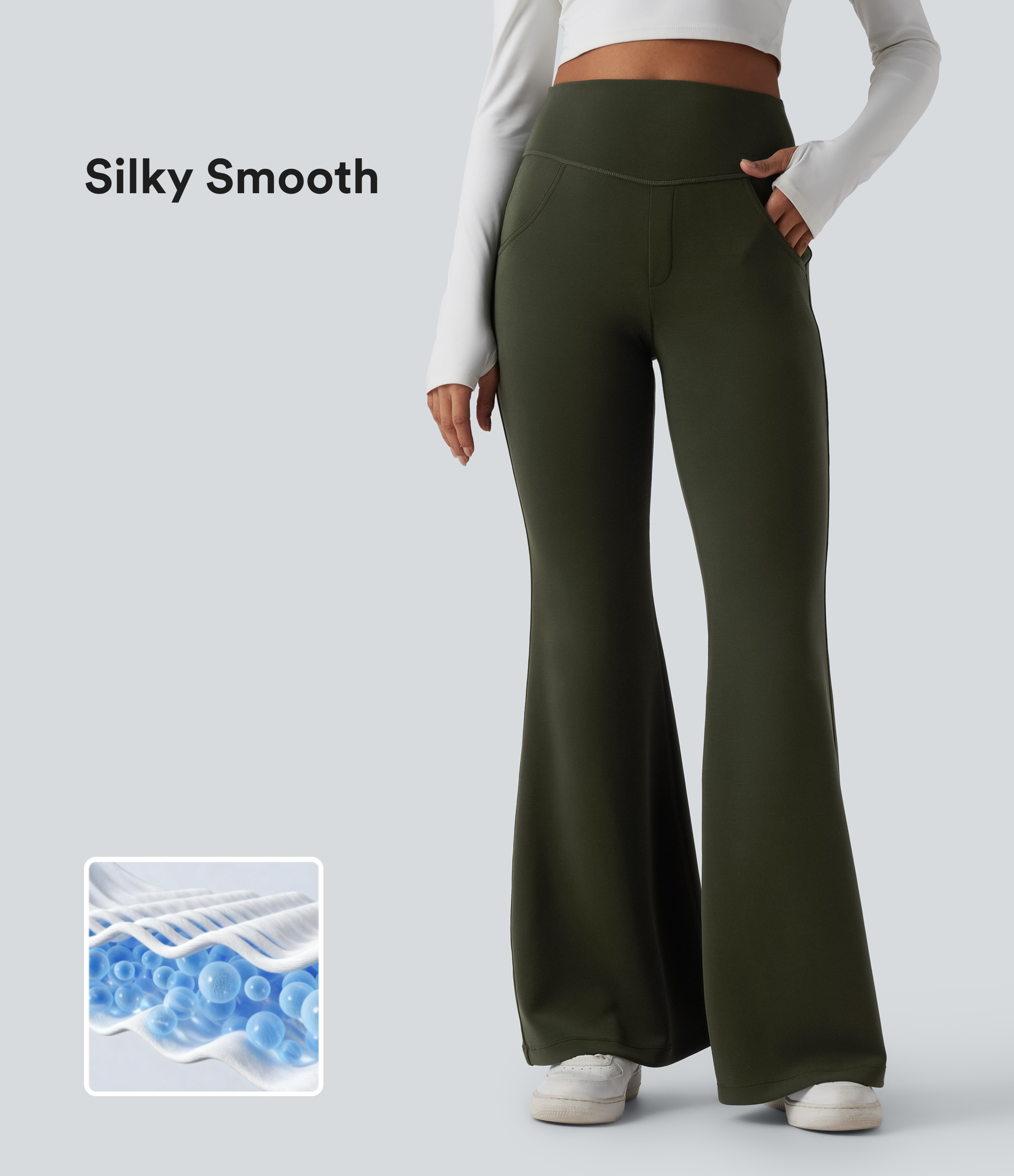 High Waisted Casual Flare Pants with Pockets