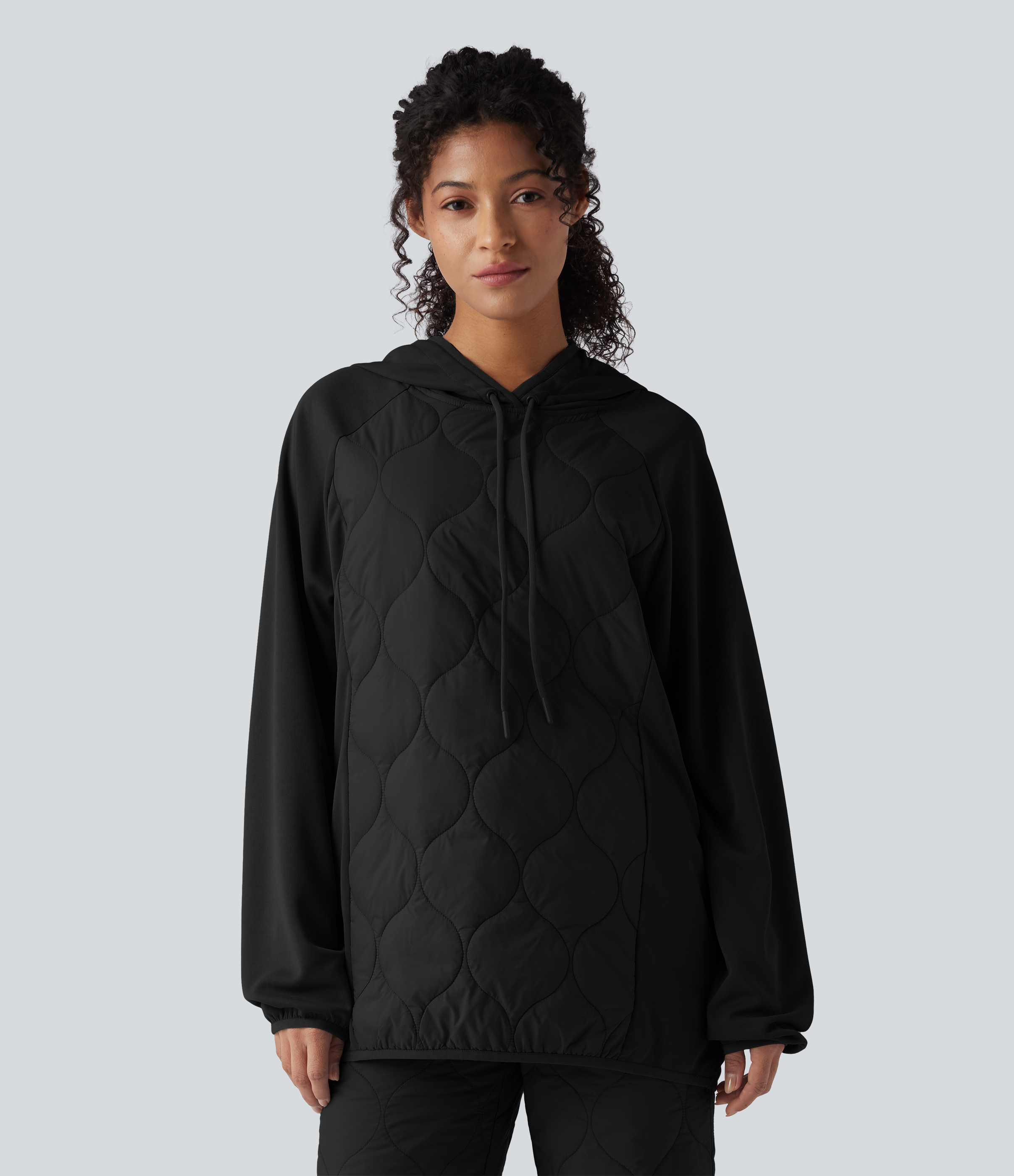 Sweat-shirt de sport matelassé camping à capuche, cordon de serrage et manches longues