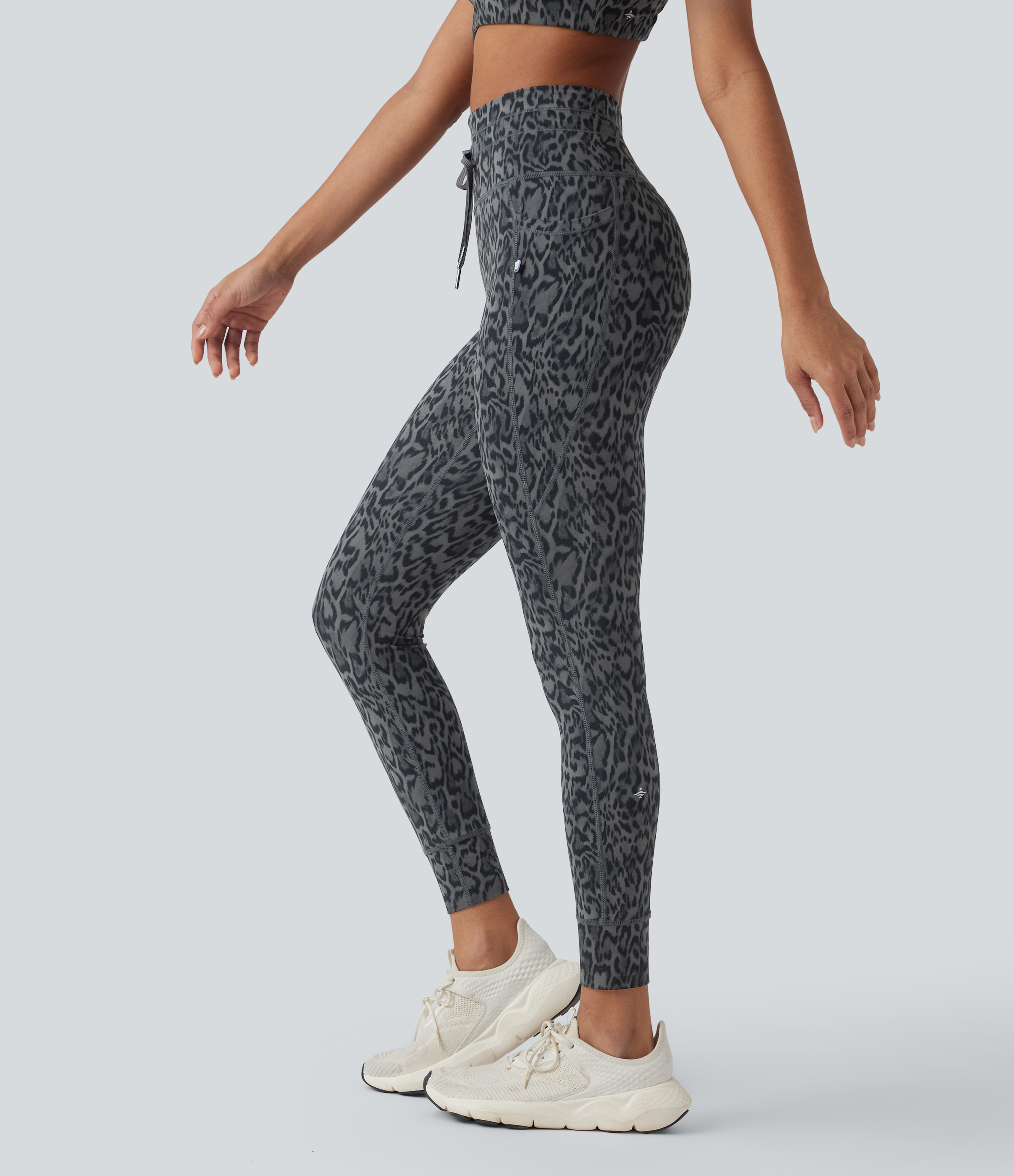 Halara UltraSculpt™ - Yoga-Leggings mit hohem Bund, Seitentaschen, Kordelzug und Leopardenmuster