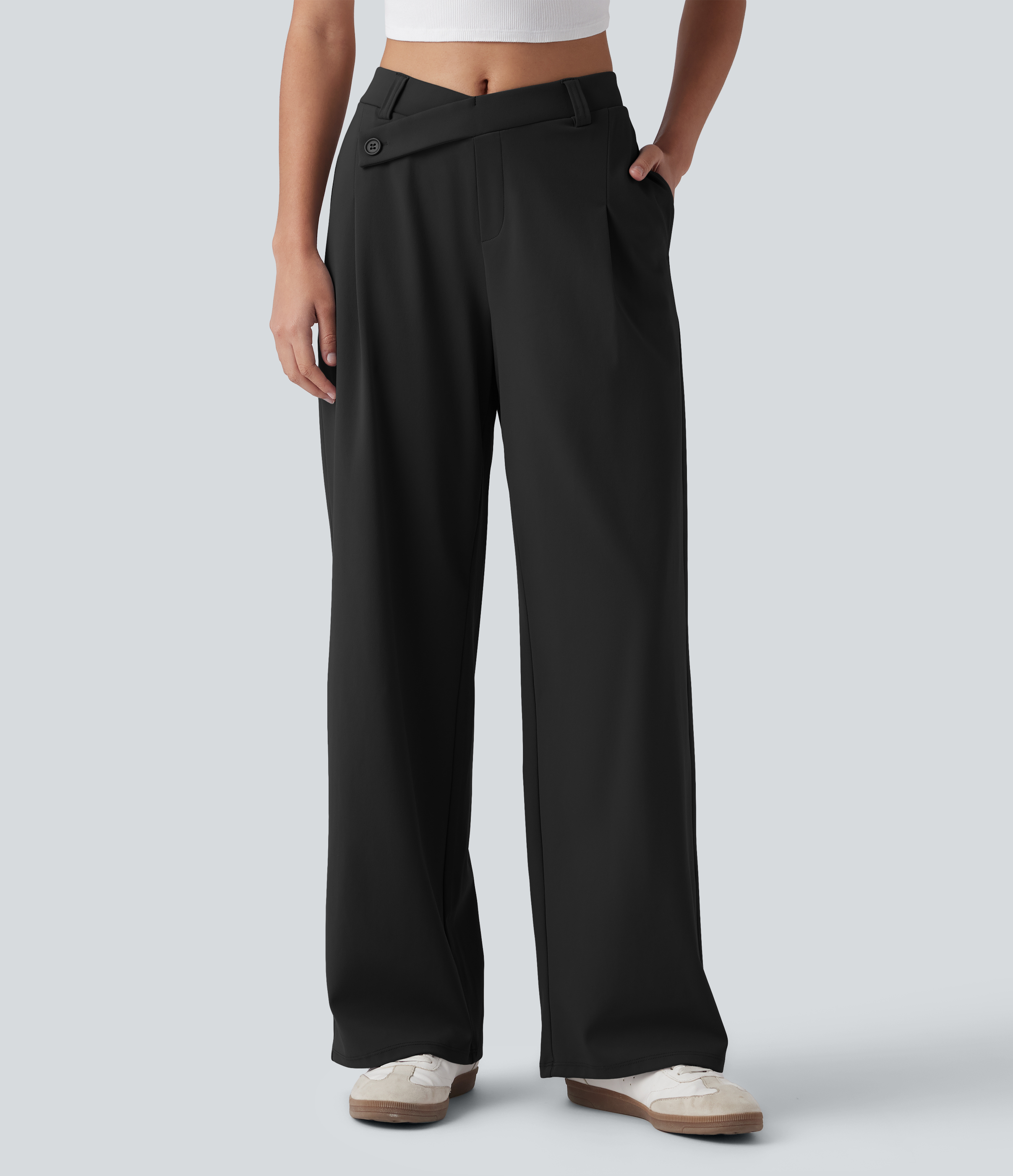 Halara Flex™ DayStretch Asymmetric Mid Rise Suit Work Baggy Pants with Pockets