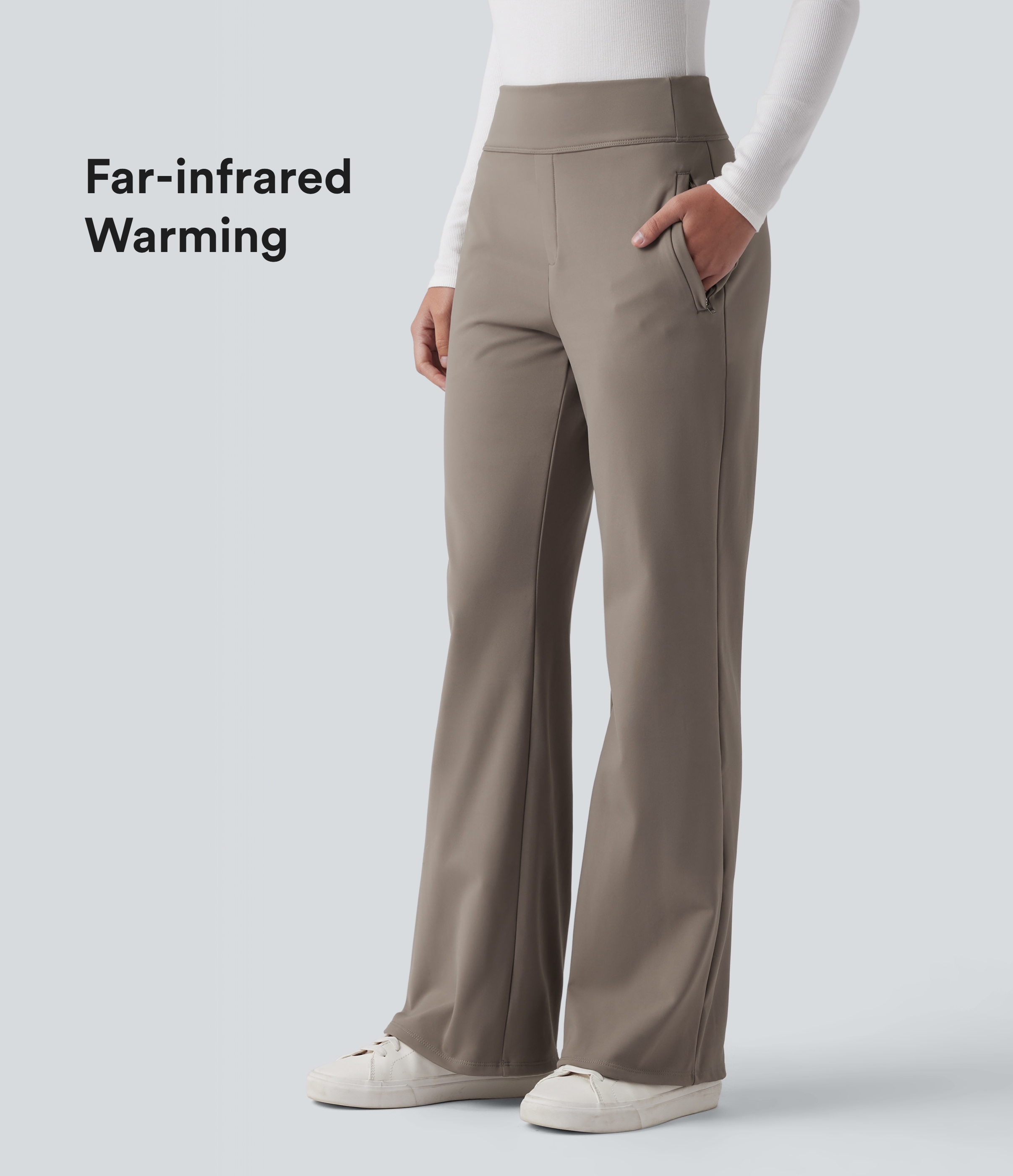 Mid Rise Fleece Suit Work Flare Pants with Zip Pockets