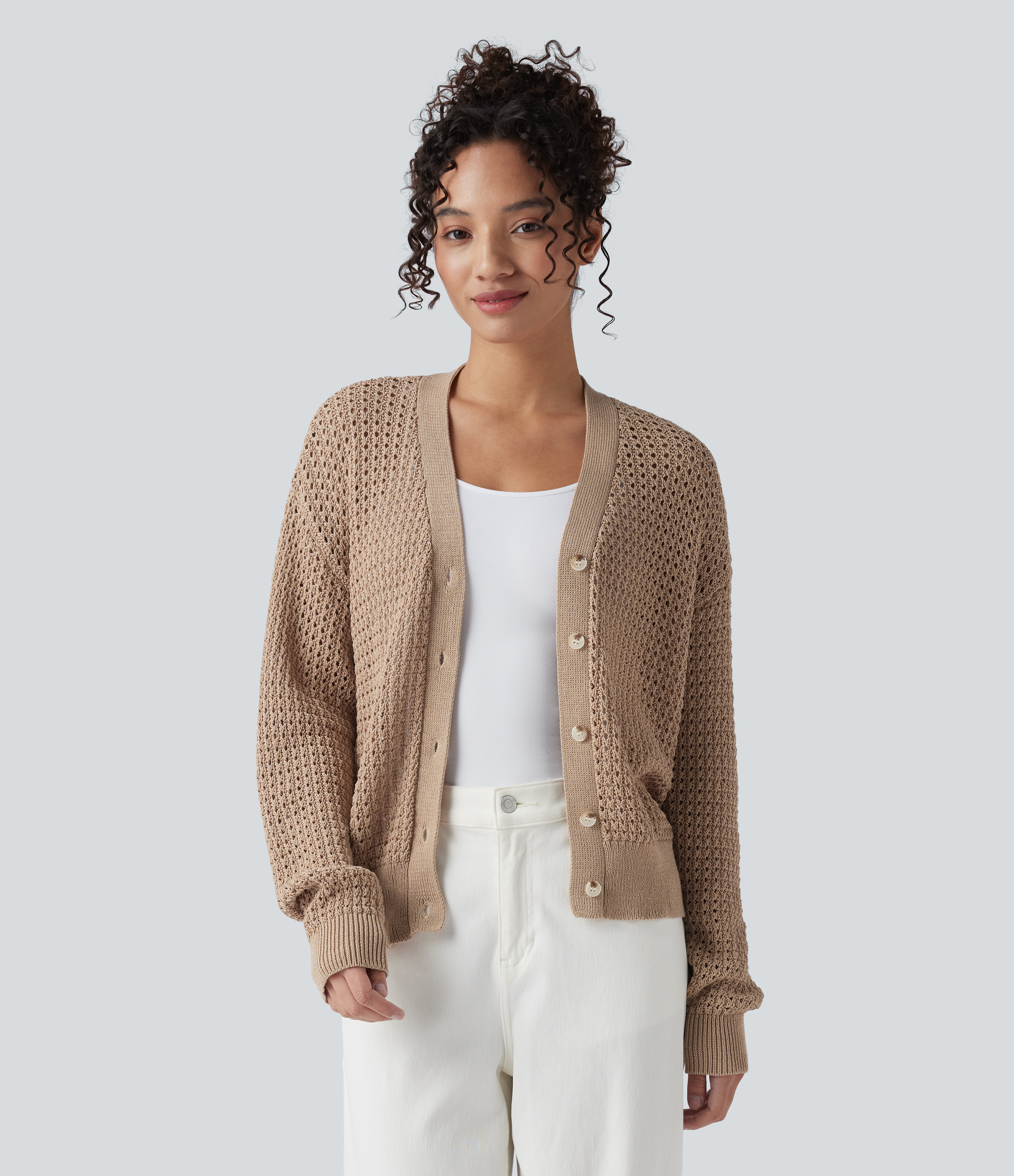 V Neck Long Sleeve Sweater Knit Casual Cardigan