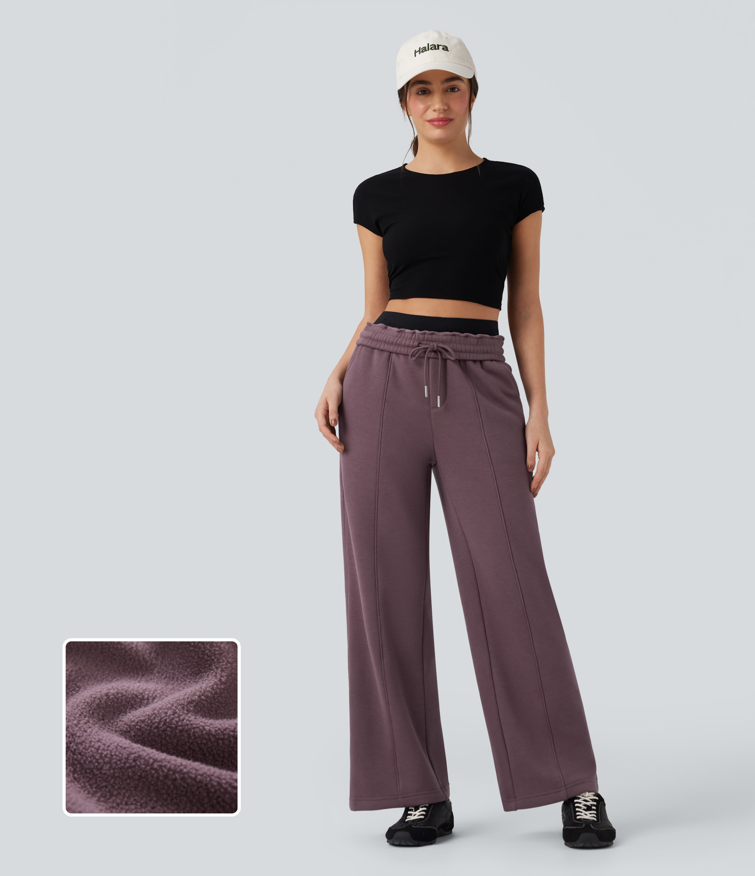 High Waisted Drawstring Straight Leg Fleece Casual Cotton Pants with Pockets