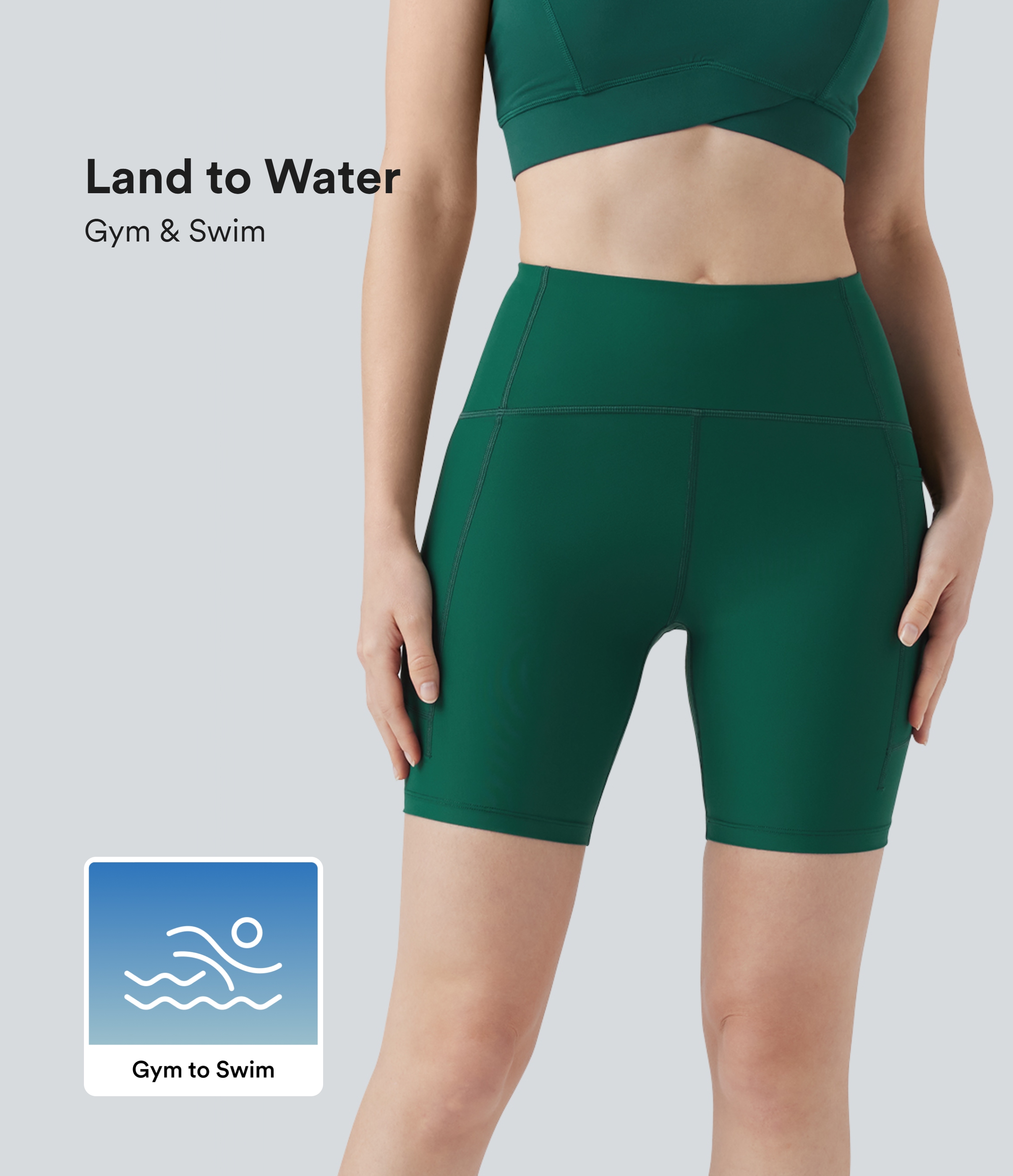 Land to Water High Waisted Bikini Bottoms 7'' with Pocket