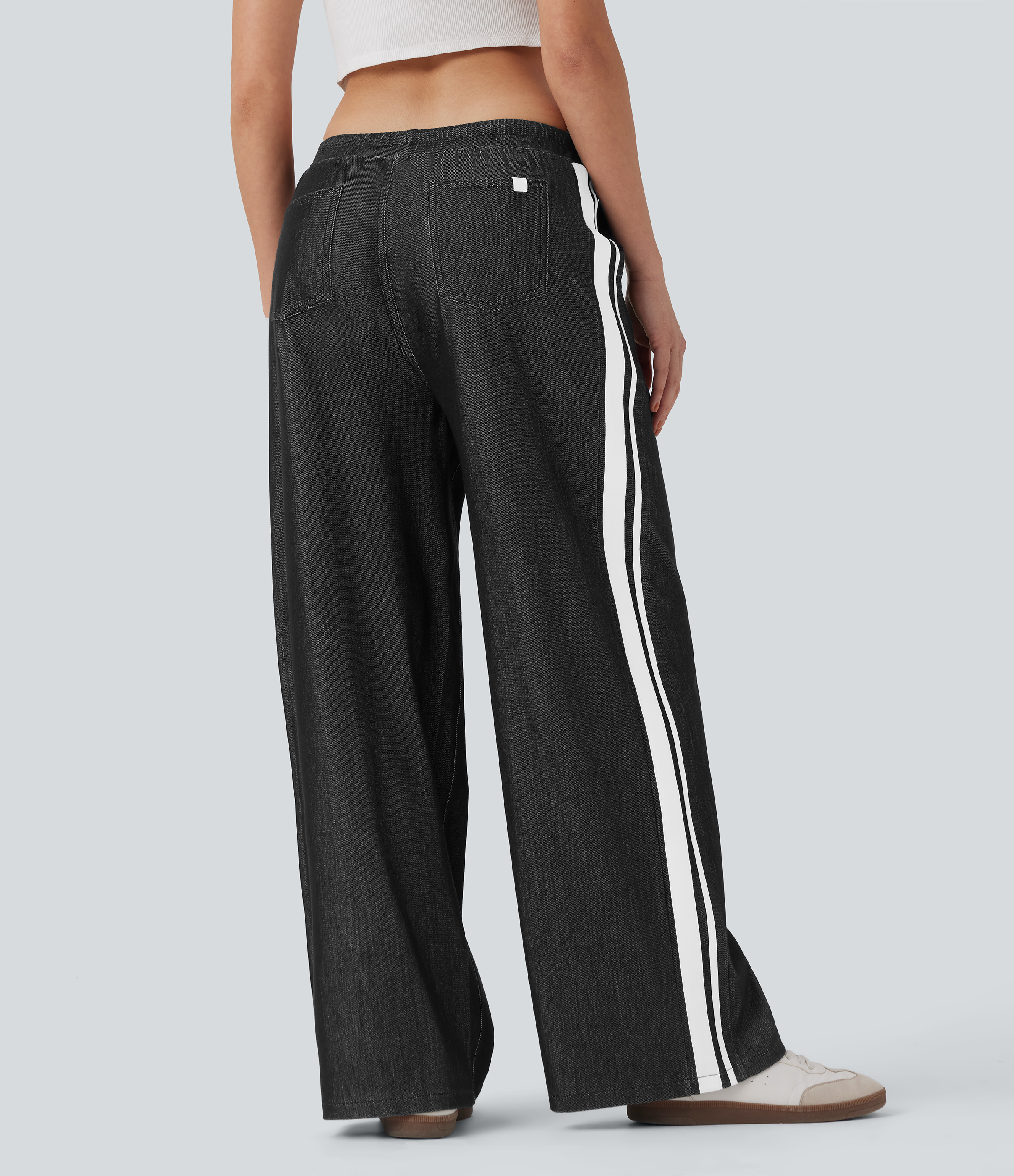 Black Halara Flex™ Low Rise Drawstring Color Block Striped Casual Baggy Sweatpants Trackpants Jeans with Pockets / 2