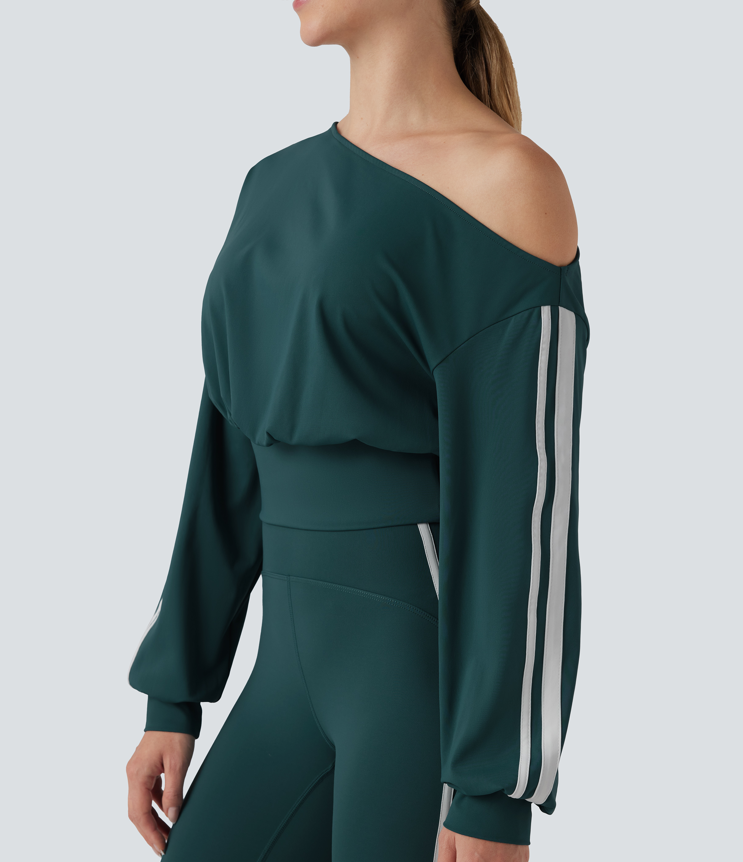 Dark Sea SoftlyZero™ QuickDry One-shoulder Long Sleeve Stripes Yoga Sports Top / 2