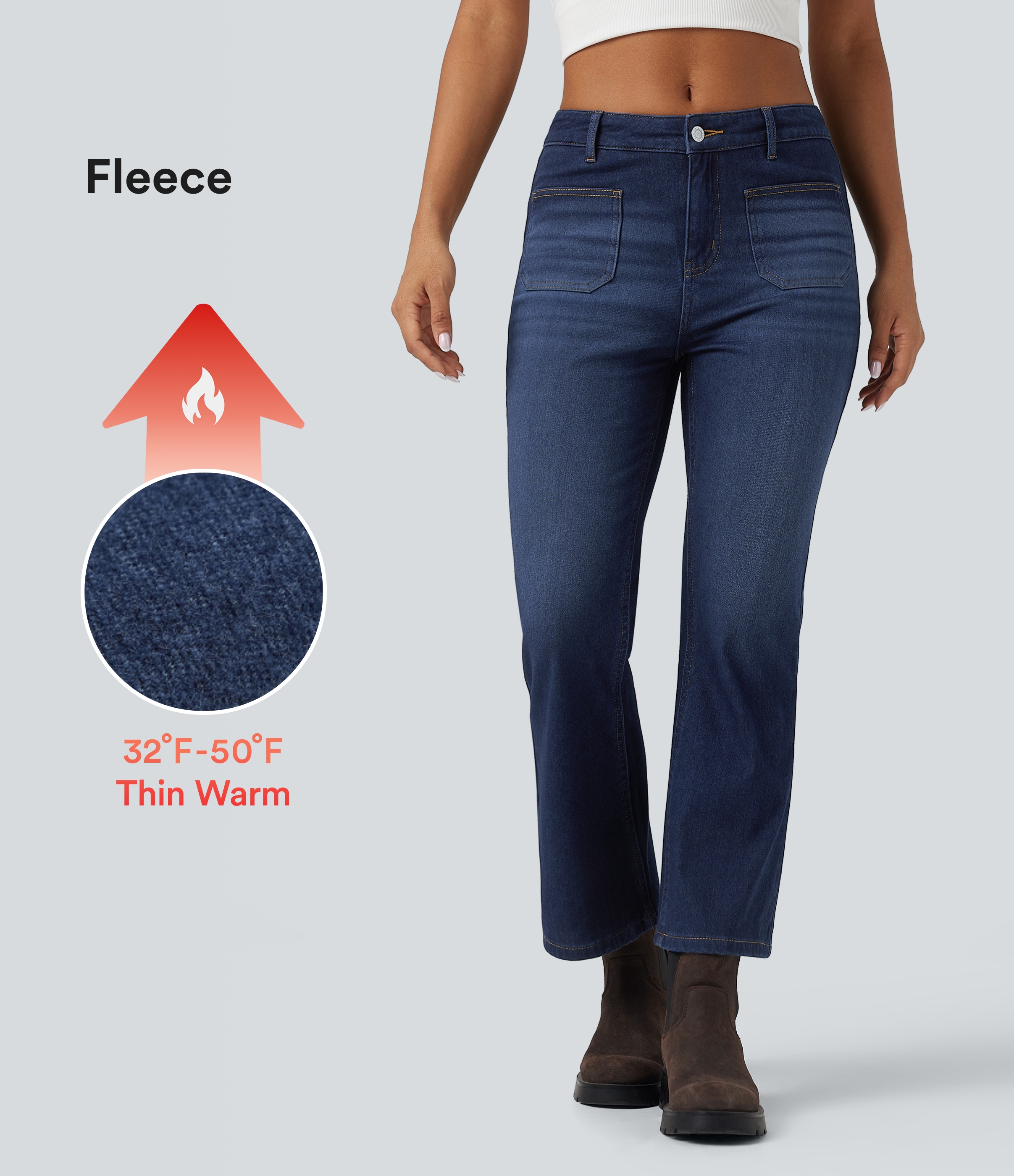 Halara Flex™ Denim Heat - Bootcut-Jeans aus Denim mit mittelhohem Bund und Seitentaschen