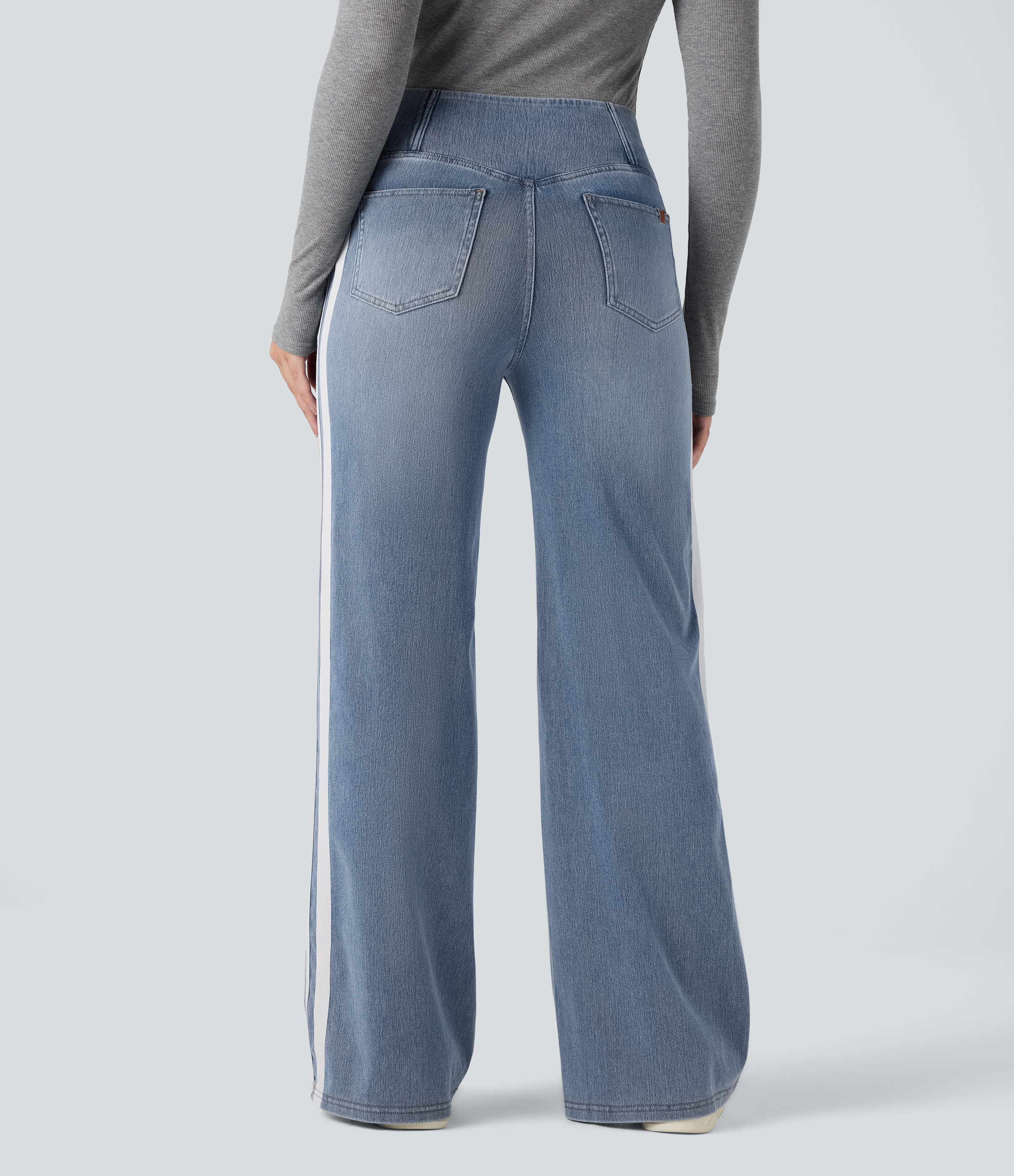 Malibu Blue Denim Halara Flex™ High Waisted Crossover Stripe Bootcut Casual Jeans with Pockets / 2