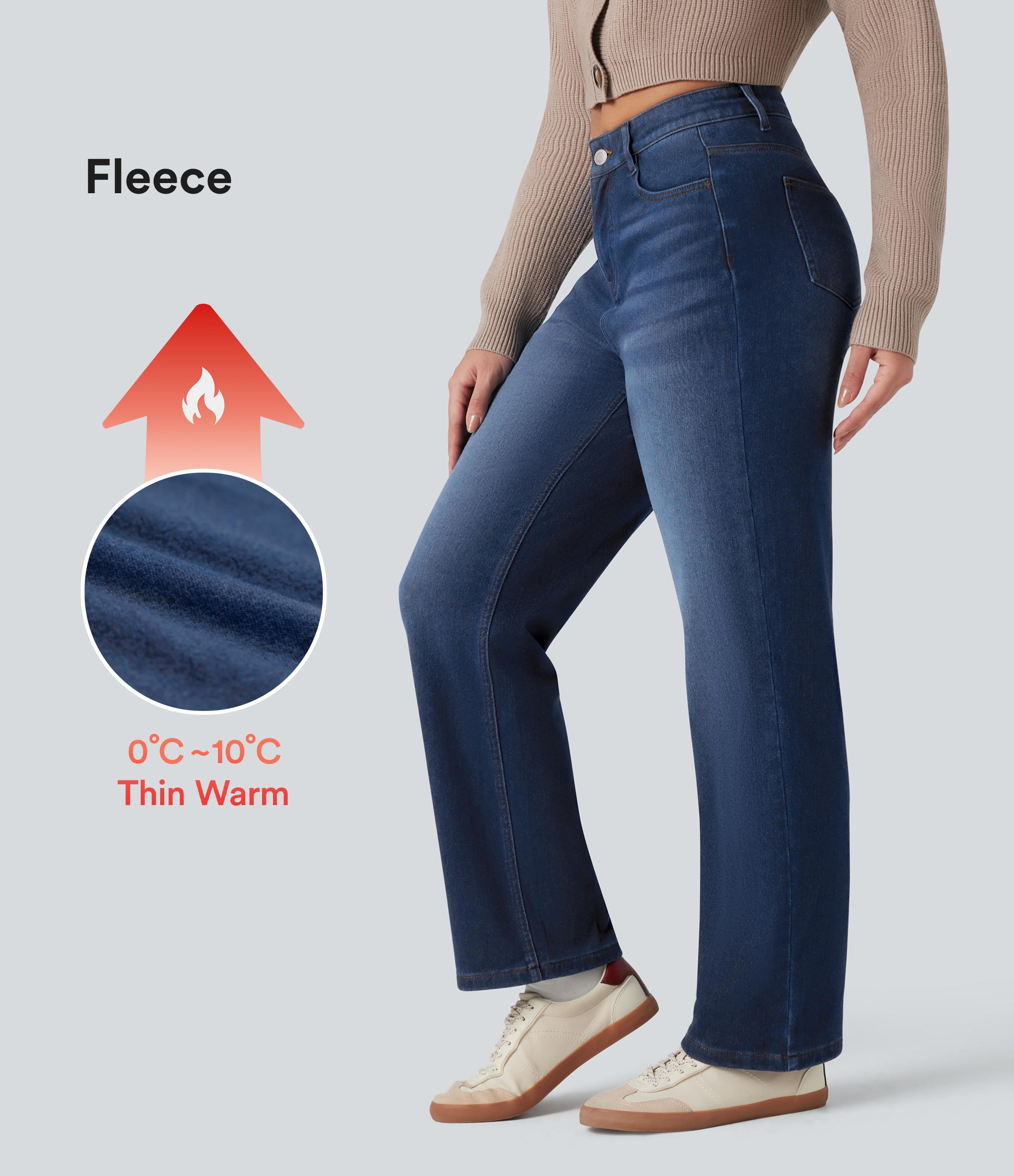 Halara Flex™ Denim Heat - Lässige Jeans mit hohem Bund, mehreren Taschen und geradem Bein