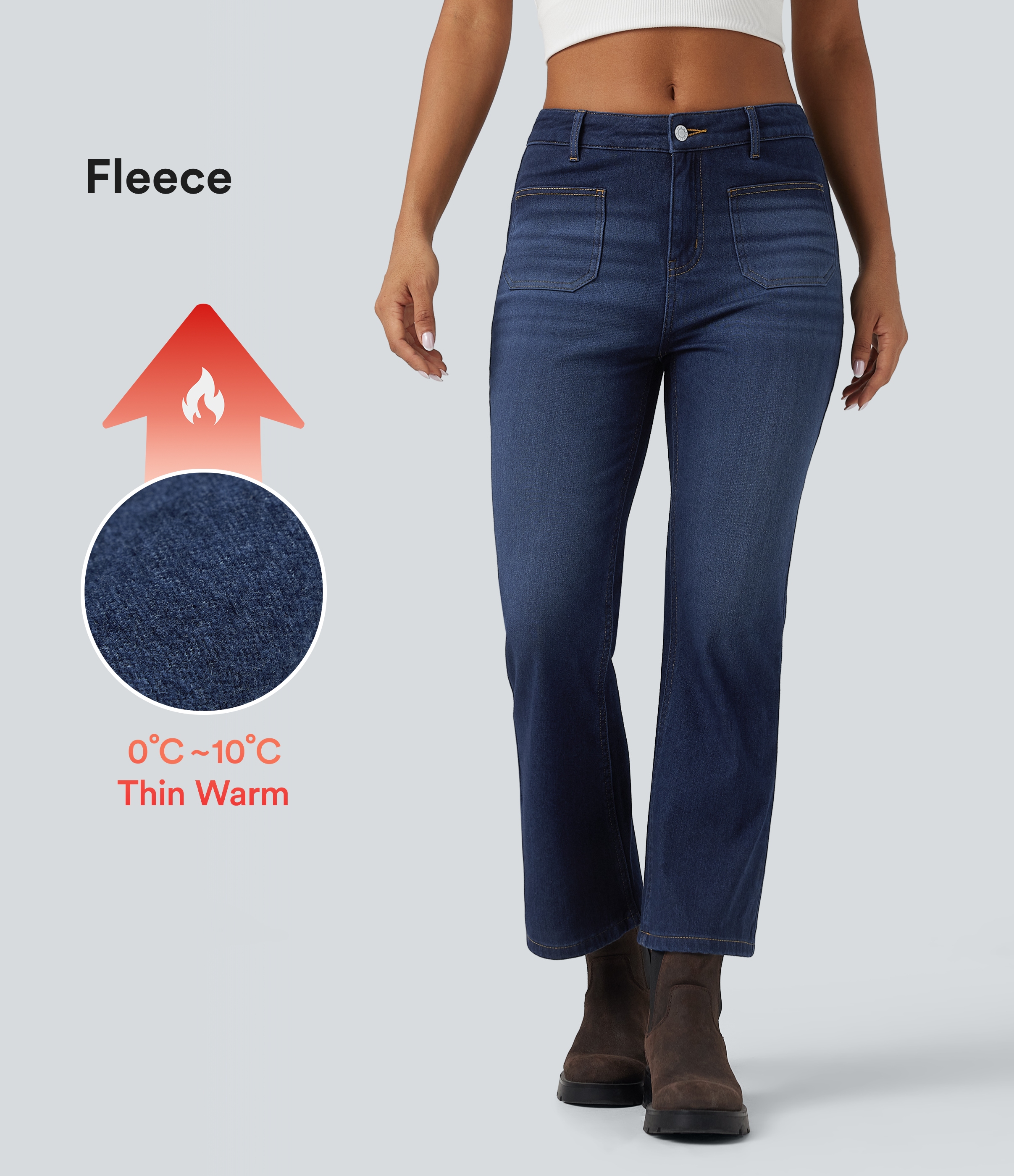 Halara Flex™ Denim Heat Mid Rise Denim Casual Bootcut Jeans with Pockets