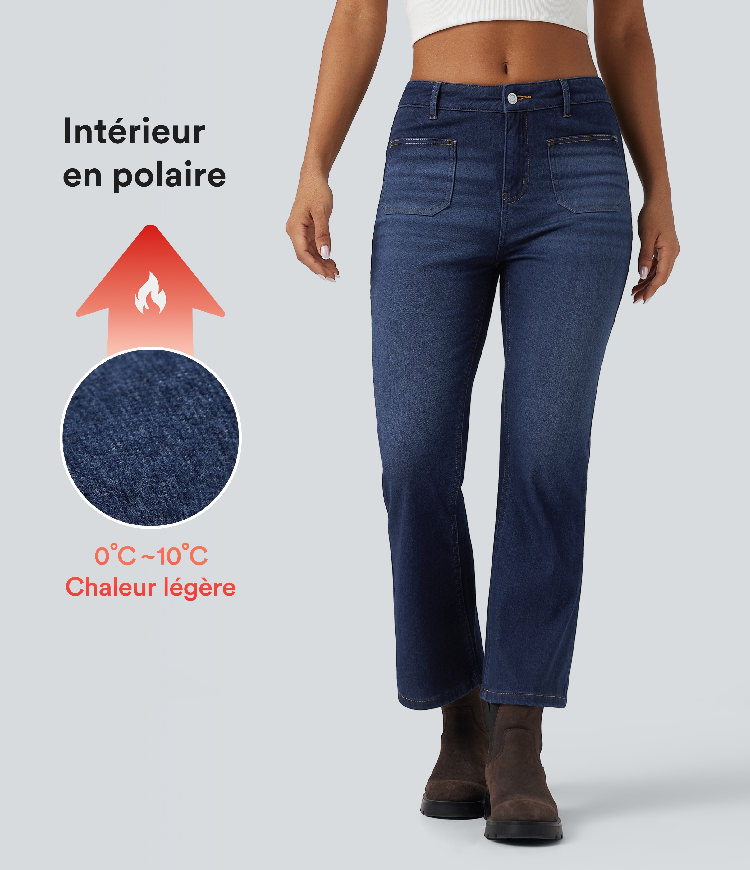 Halara Flex™ Jean 7/8 casual évasé en denim molleton taille mi-haute avec poches