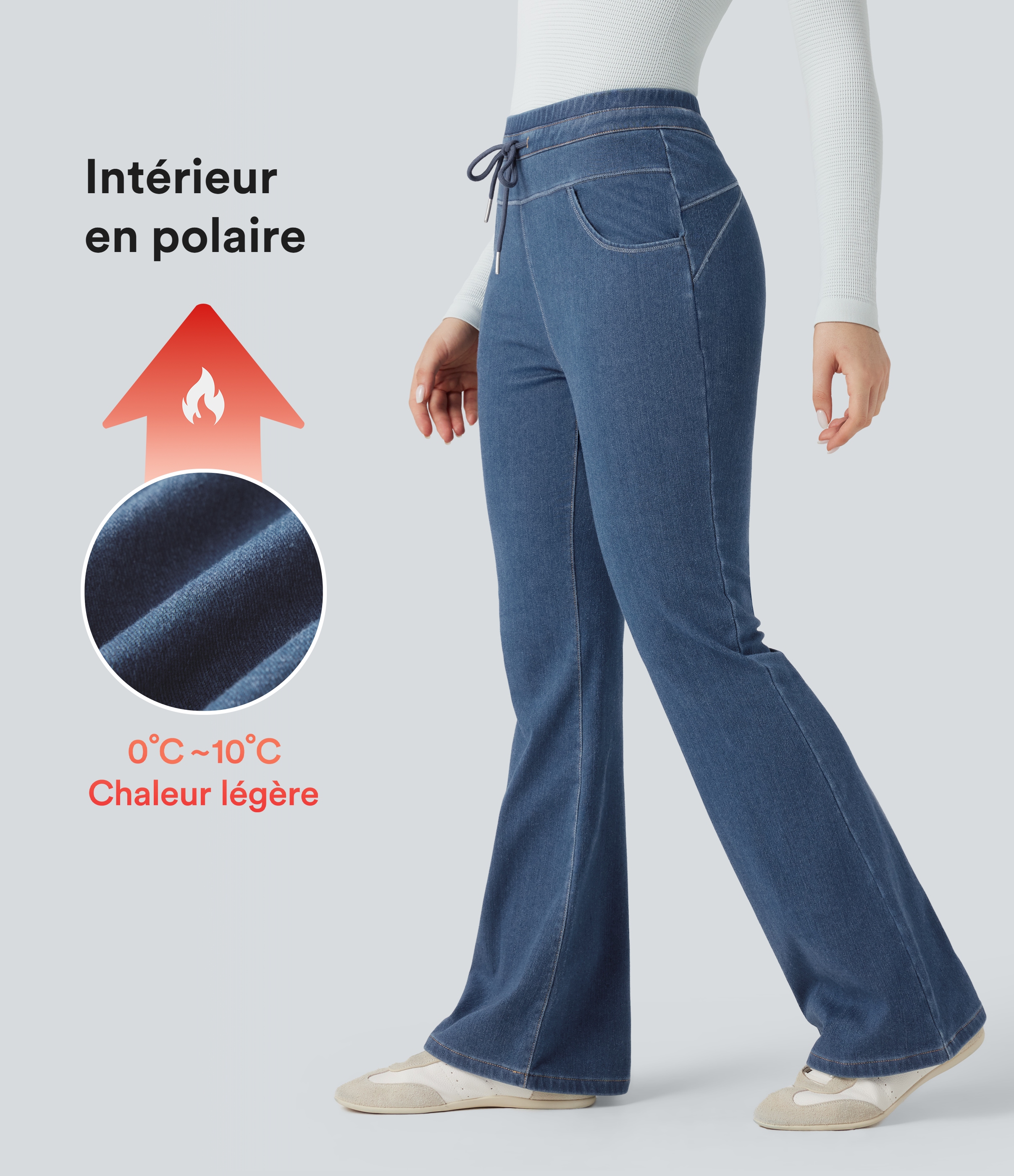 Jean droit Halara Flex™ Denim Heat casual molleton taille haute avec poches