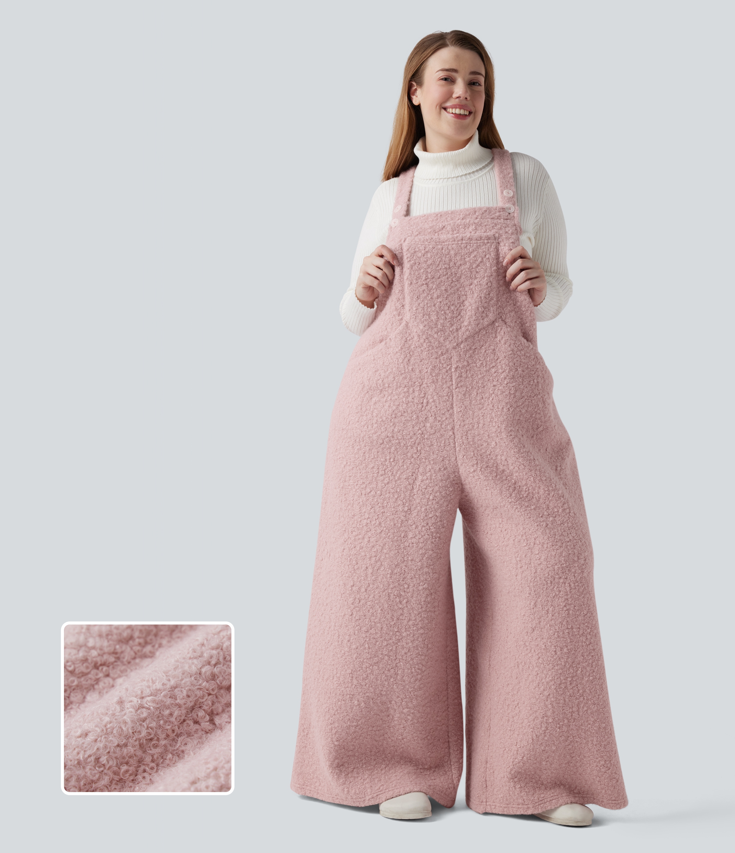 Salopette décontractée grande taille en teddy avec bretelles ajustables et poches