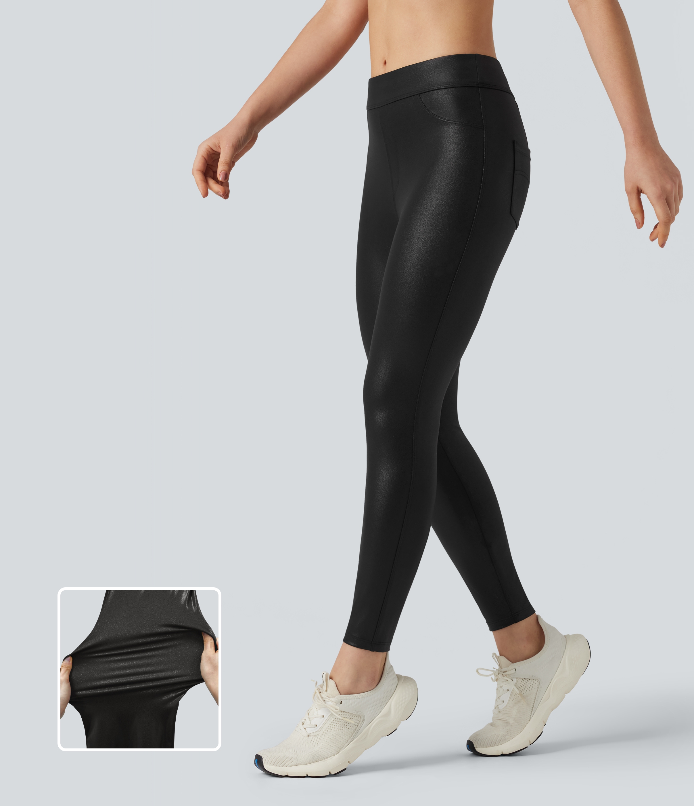 Pantalon de yoga gainant taille haute brillant effet cuir avec poches Halara Ultrasculpt™
