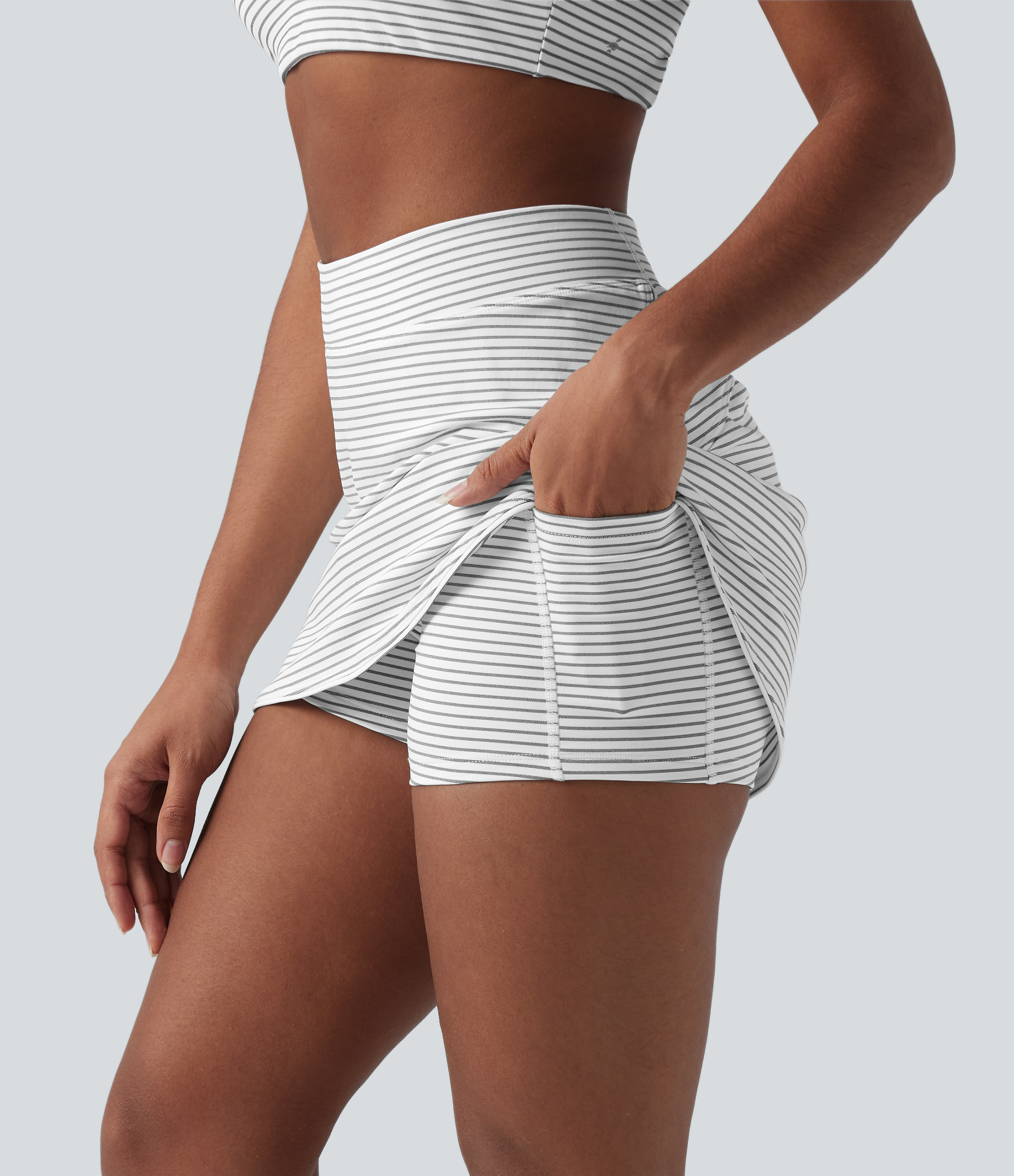 High Waisted Stripes 2-in-1 Bodycon Mini Golf Skirt with Pockets
