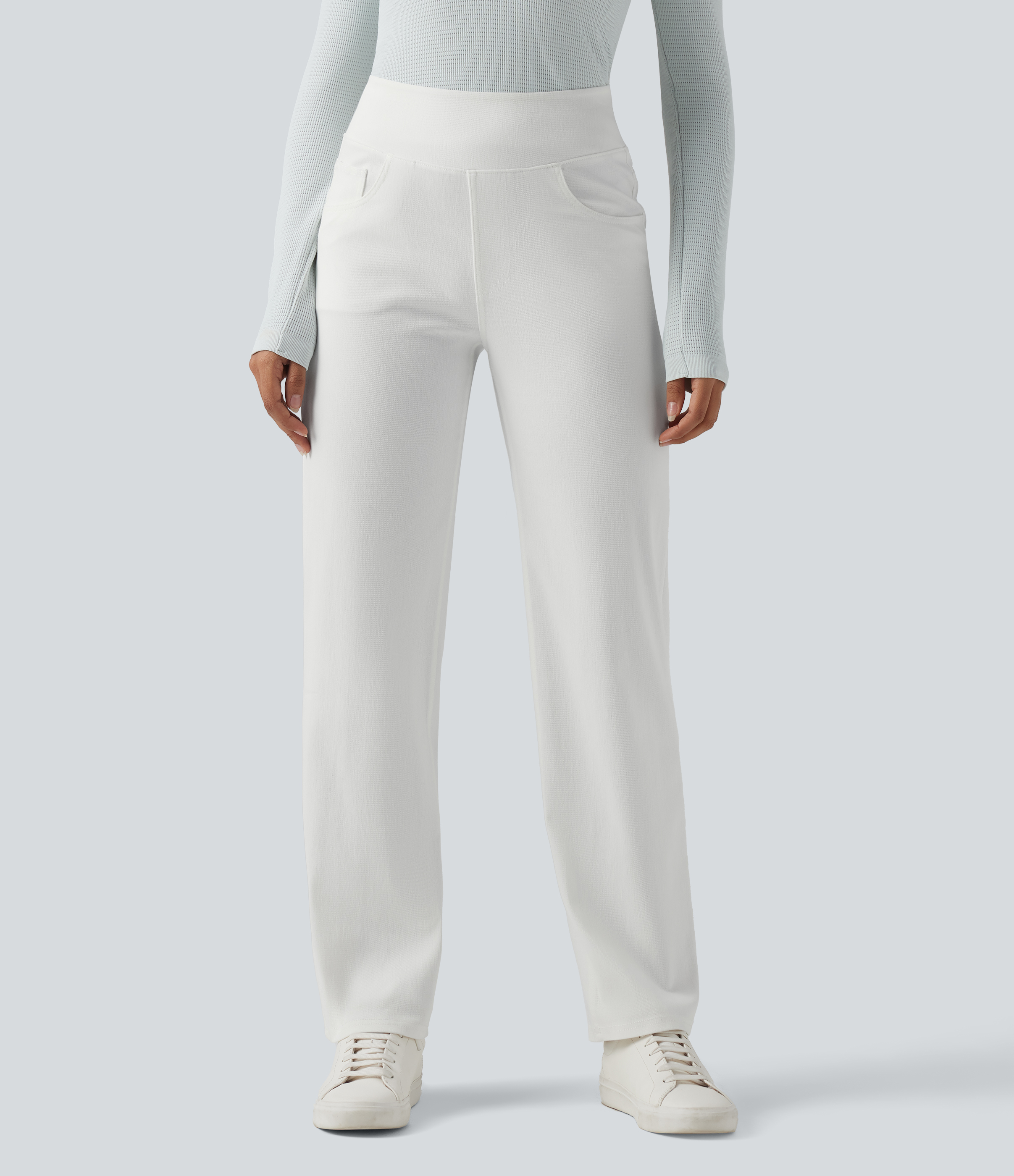 Halara Flex™ High Waisted Pockets Straight Leg Washed Casual Jeans