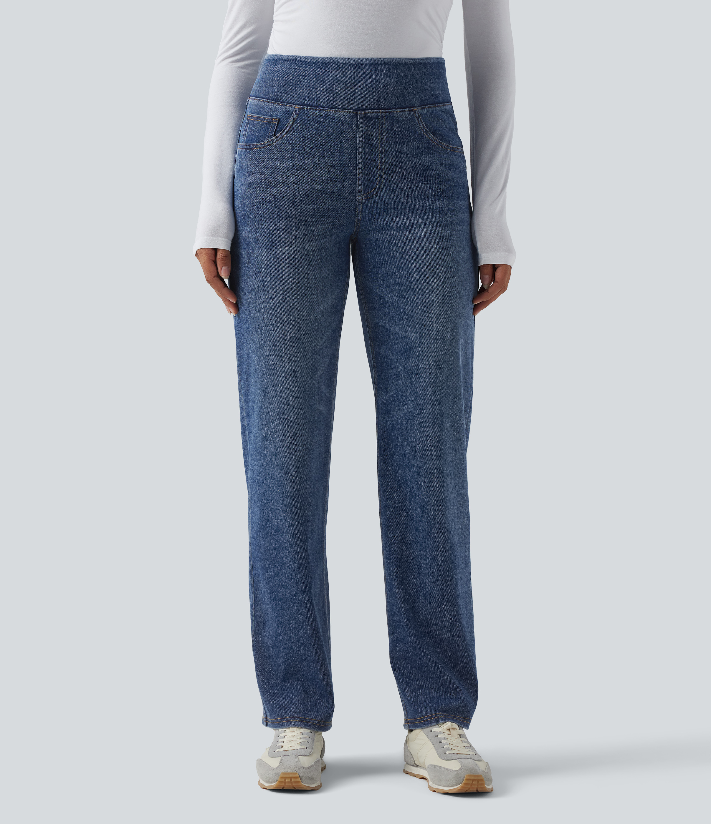 Halara Flex™ High Waisted Pockets Straight Leg Washed Women Casual Denim Jeans