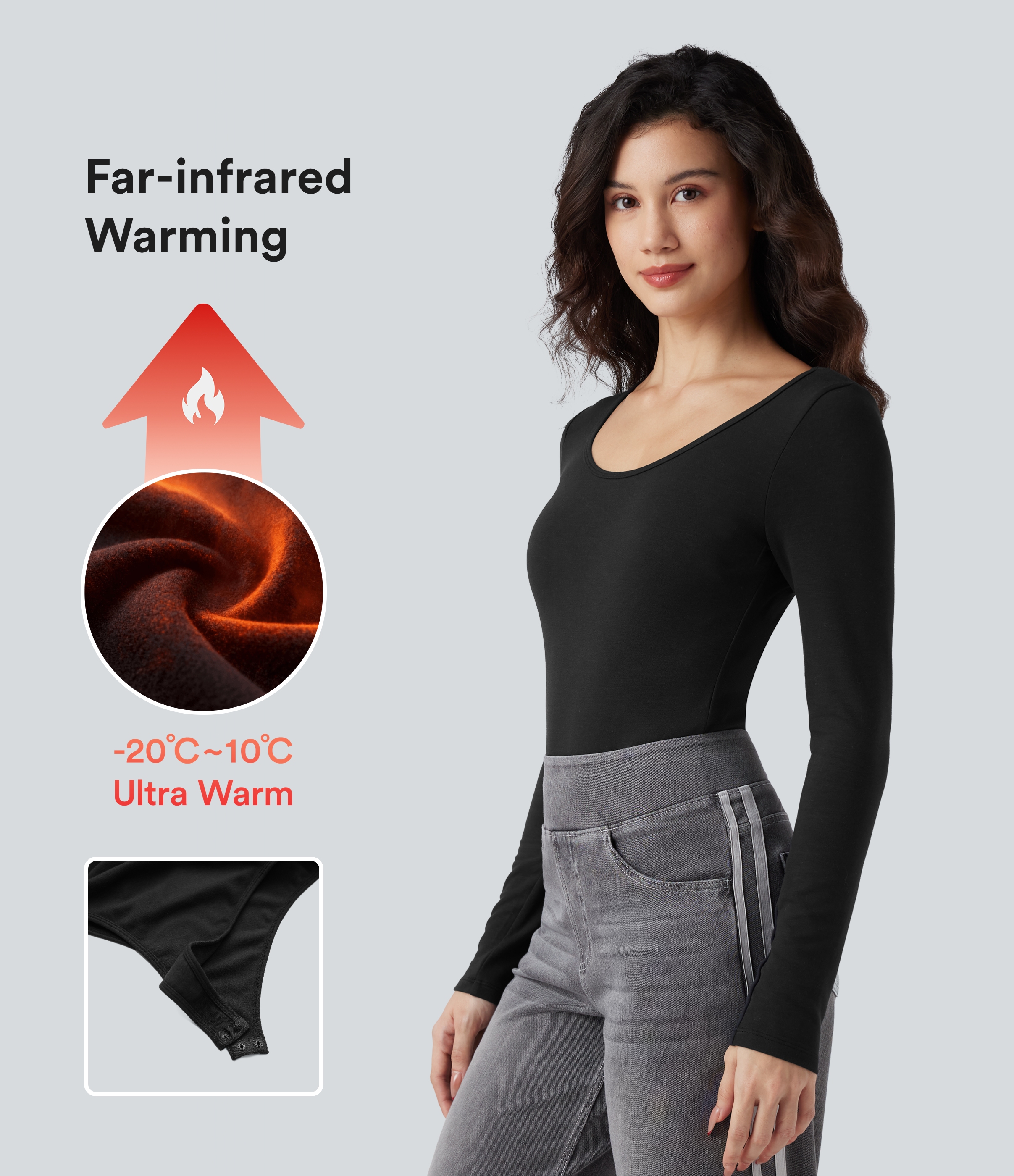 Halara HeatCore - Lässiger, enganliegender Bodysuit mit U-Ausschnitt und langen Ärmeln - wärmend