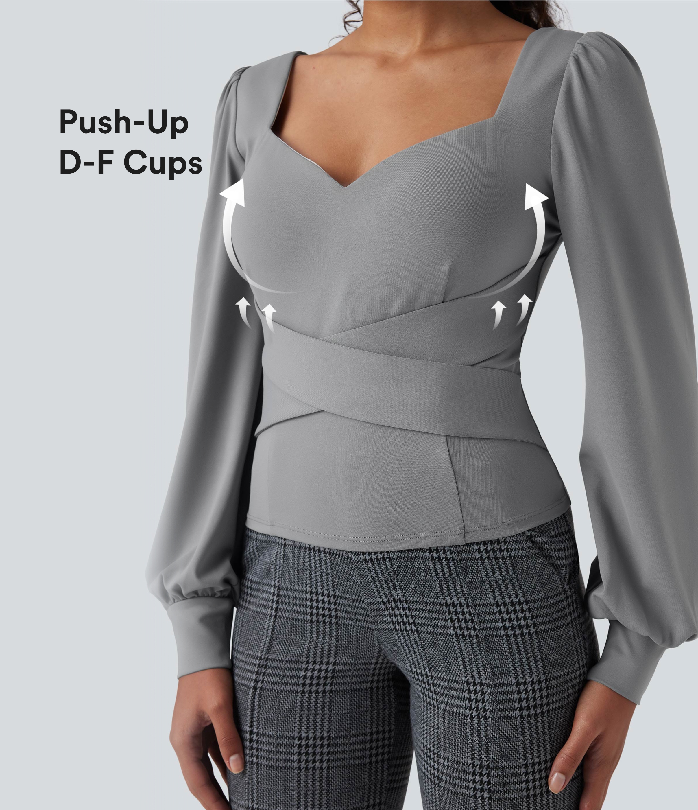Sweetheart Neck Push-Up Puff Long Sleeve Work Top E-G Cups