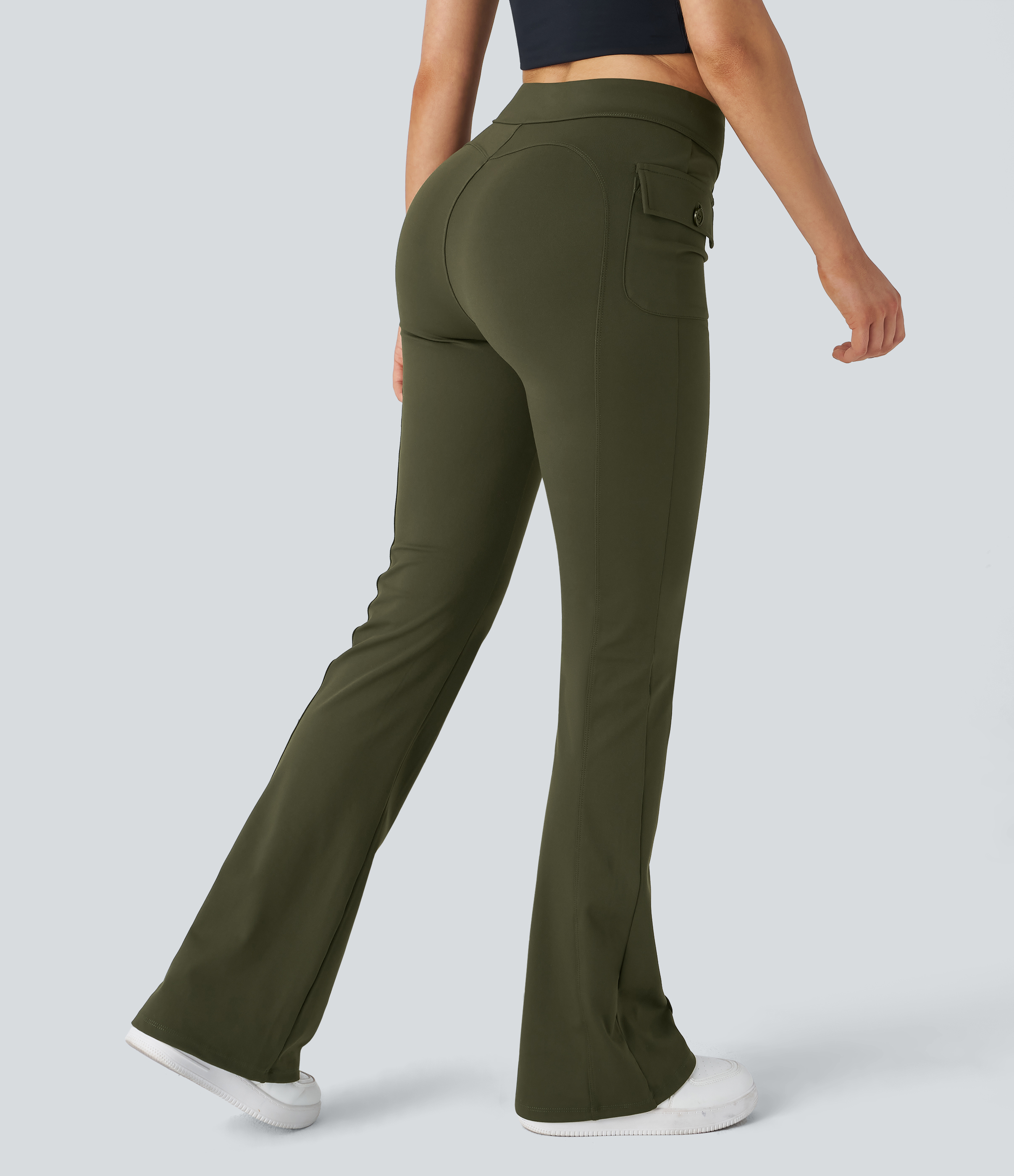 Forest Night Pantalón cargo acampanado bolsillo solapa lateral botón tiro alto / 2