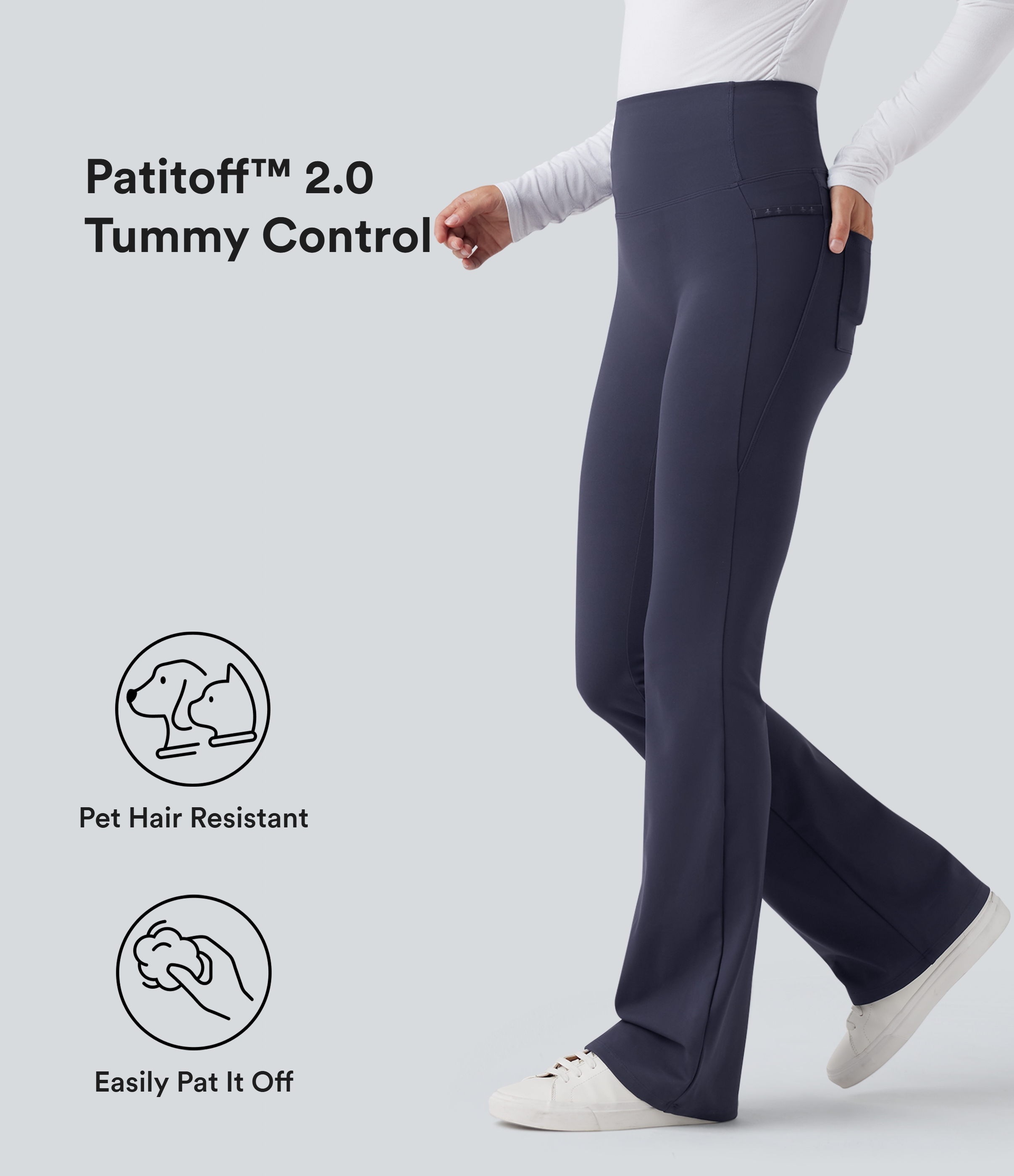 Patitoff™ 2.0 Pantalon casual évasé taille haute gainant anti-poils d'animaux avec poches
