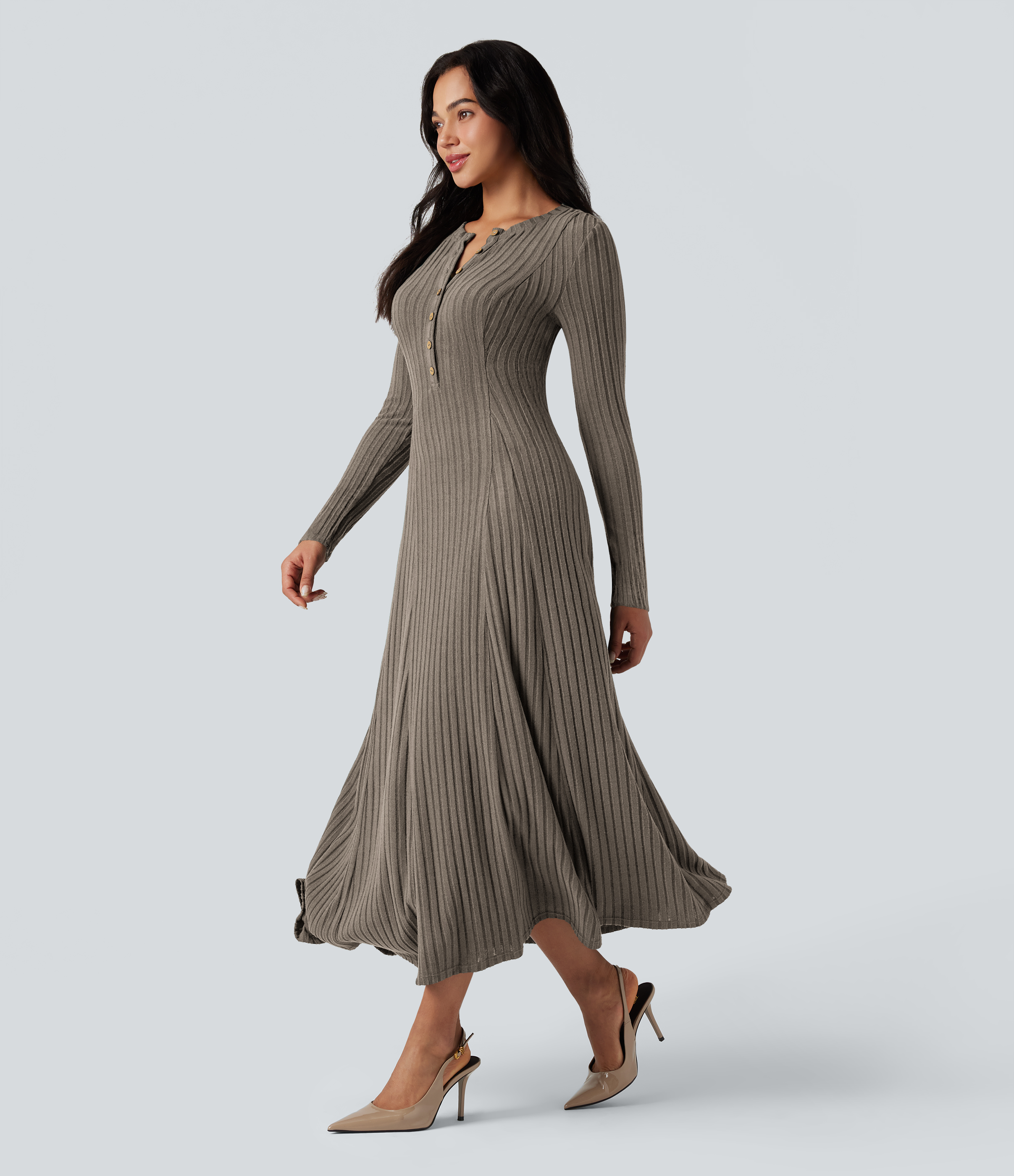 waffle knit henley maxi dress Organic Cotton Garment-Dyed Waffle Knit Henley Dress