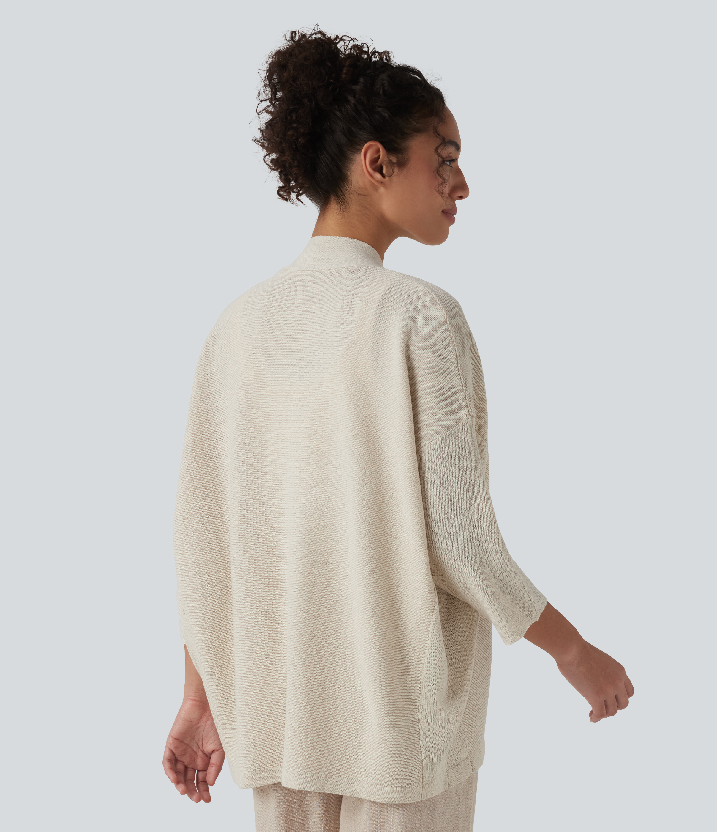 Light Gray Cardigan décontracté ouvert à manches 3/4 / 2