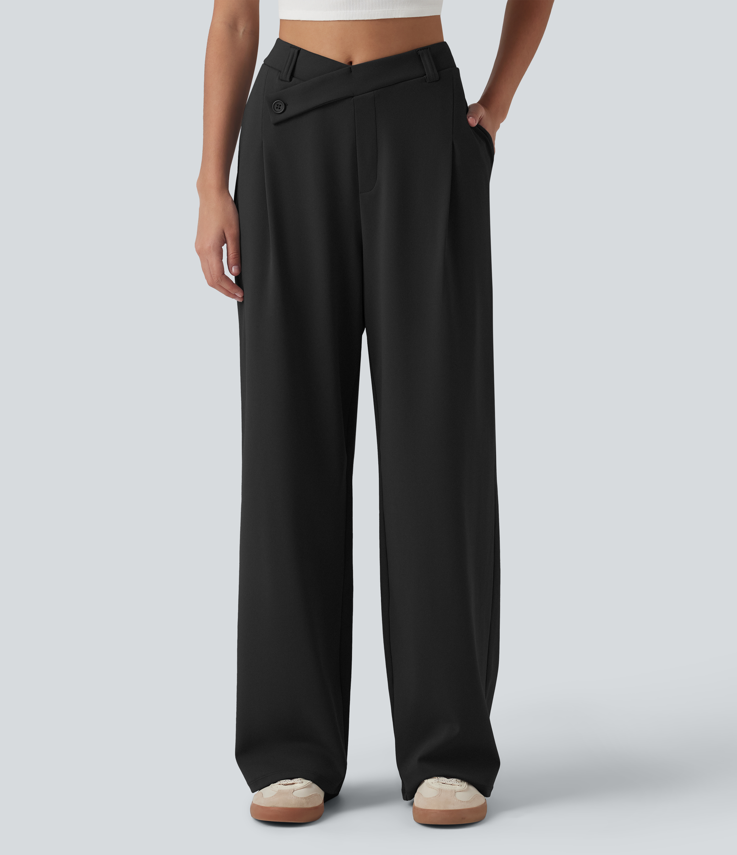 Halara Flex™ DayStretch Asymmetric High Waisted Work Baggy Pants with Pockets