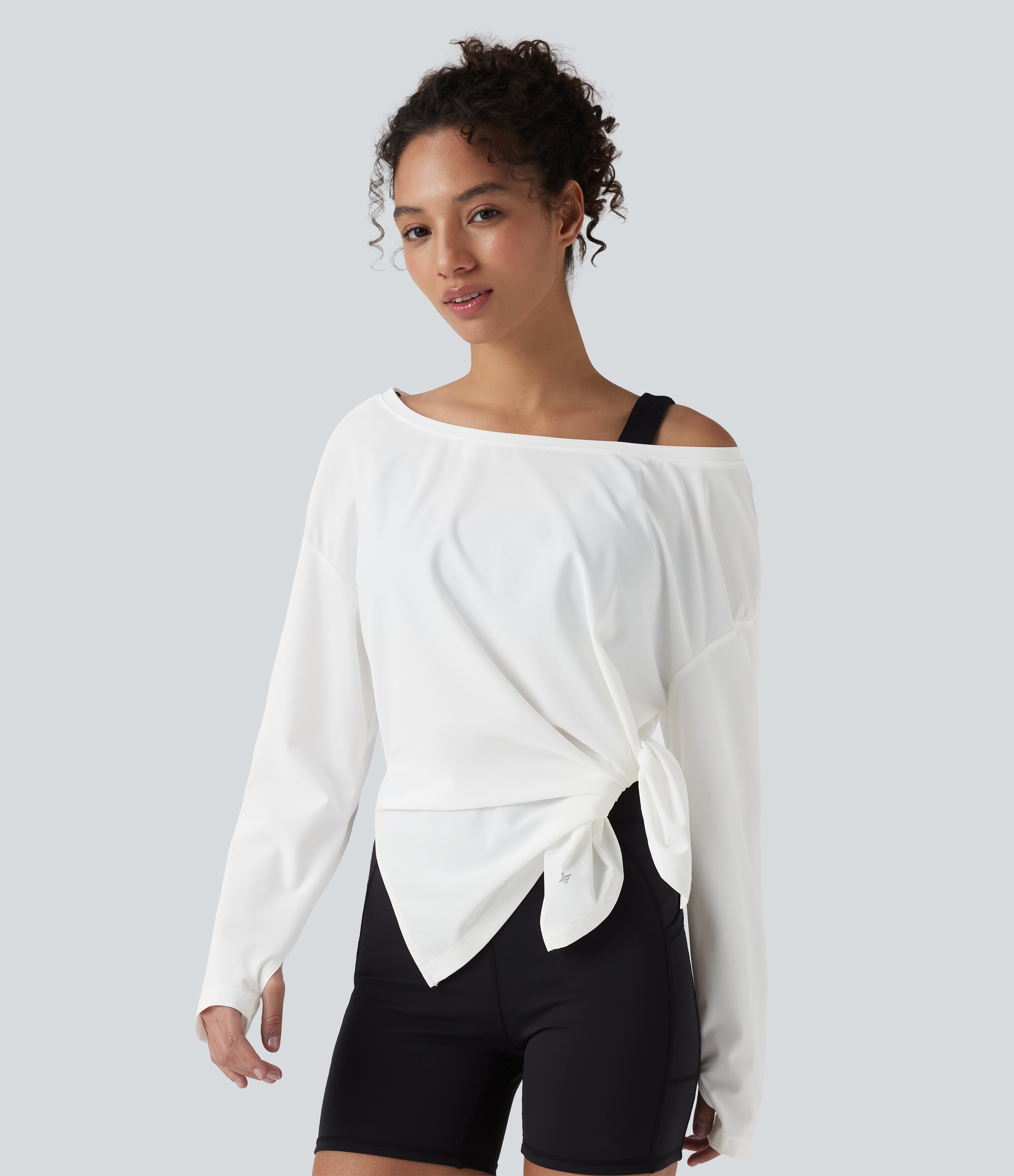 Boat Neck Long Sleeve Thumb Hole Hiking Sports Top-UPF40+