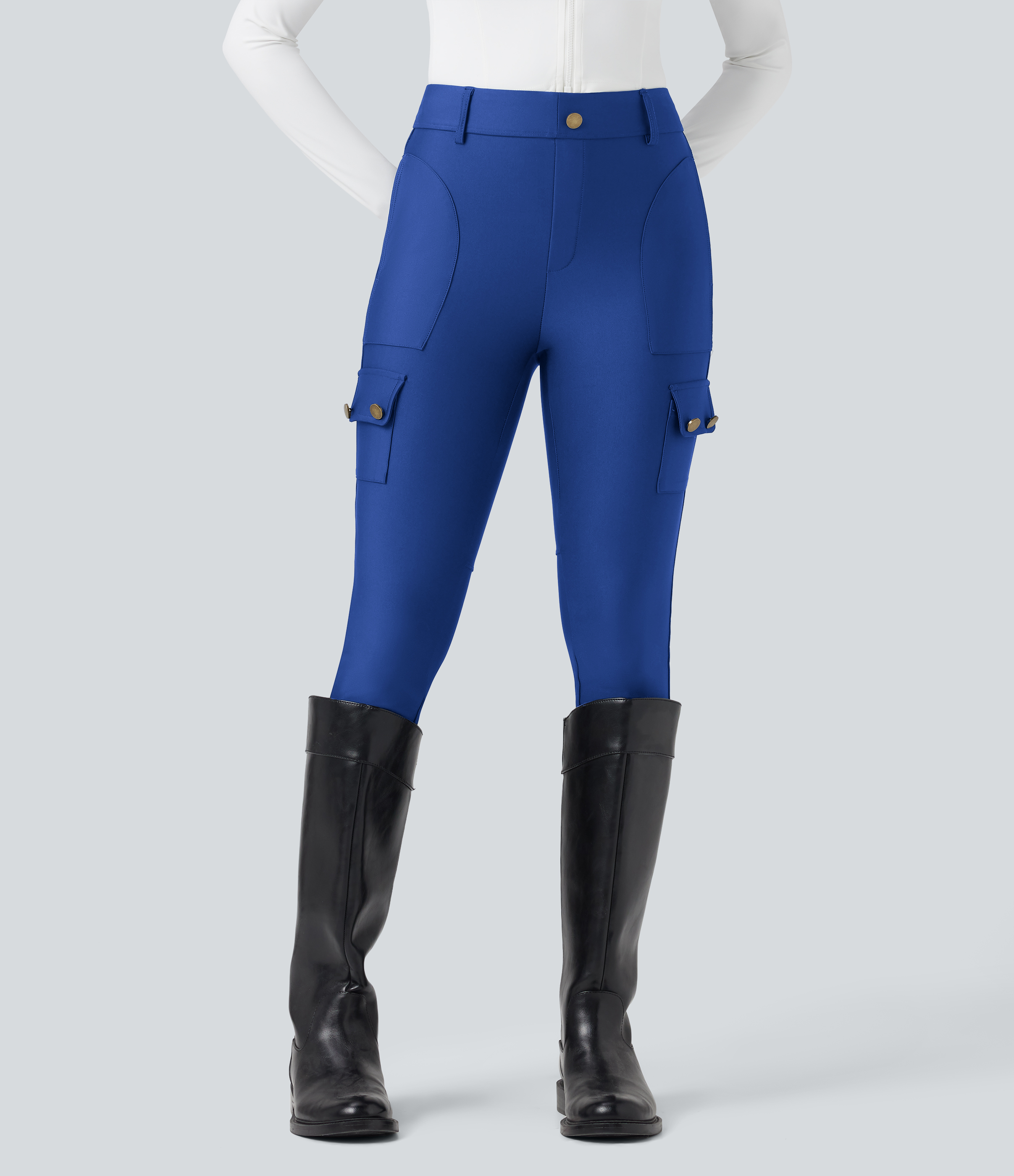 Hoch taillierte, schimmernde 7/8-Leggings mit Taschen