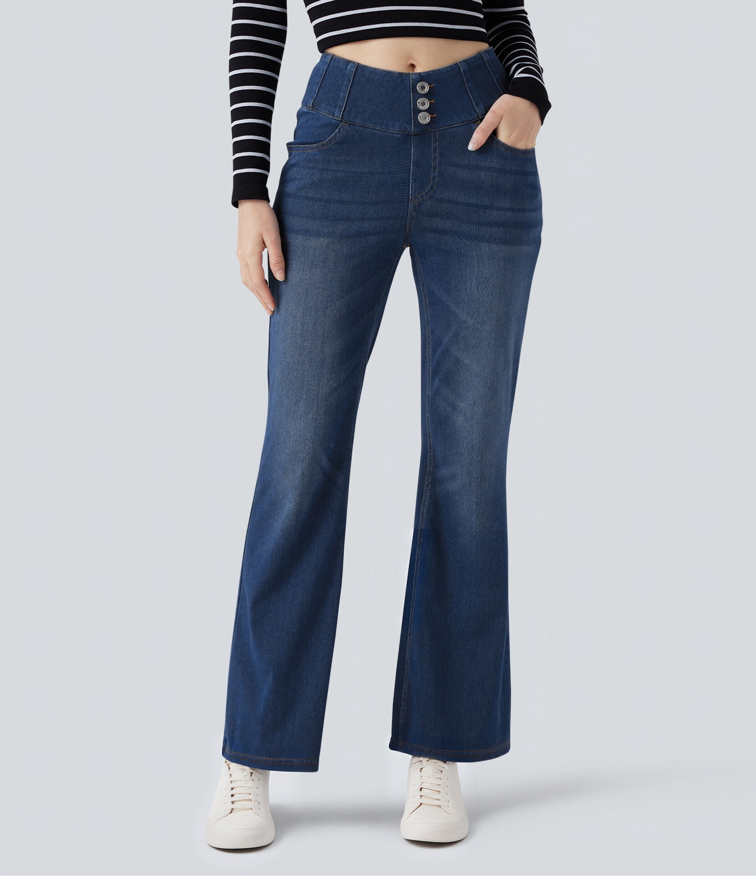 Blue Surf Denim Halara Flex™ High Waisted Bootcut Casual Jeans with Pockets / 1