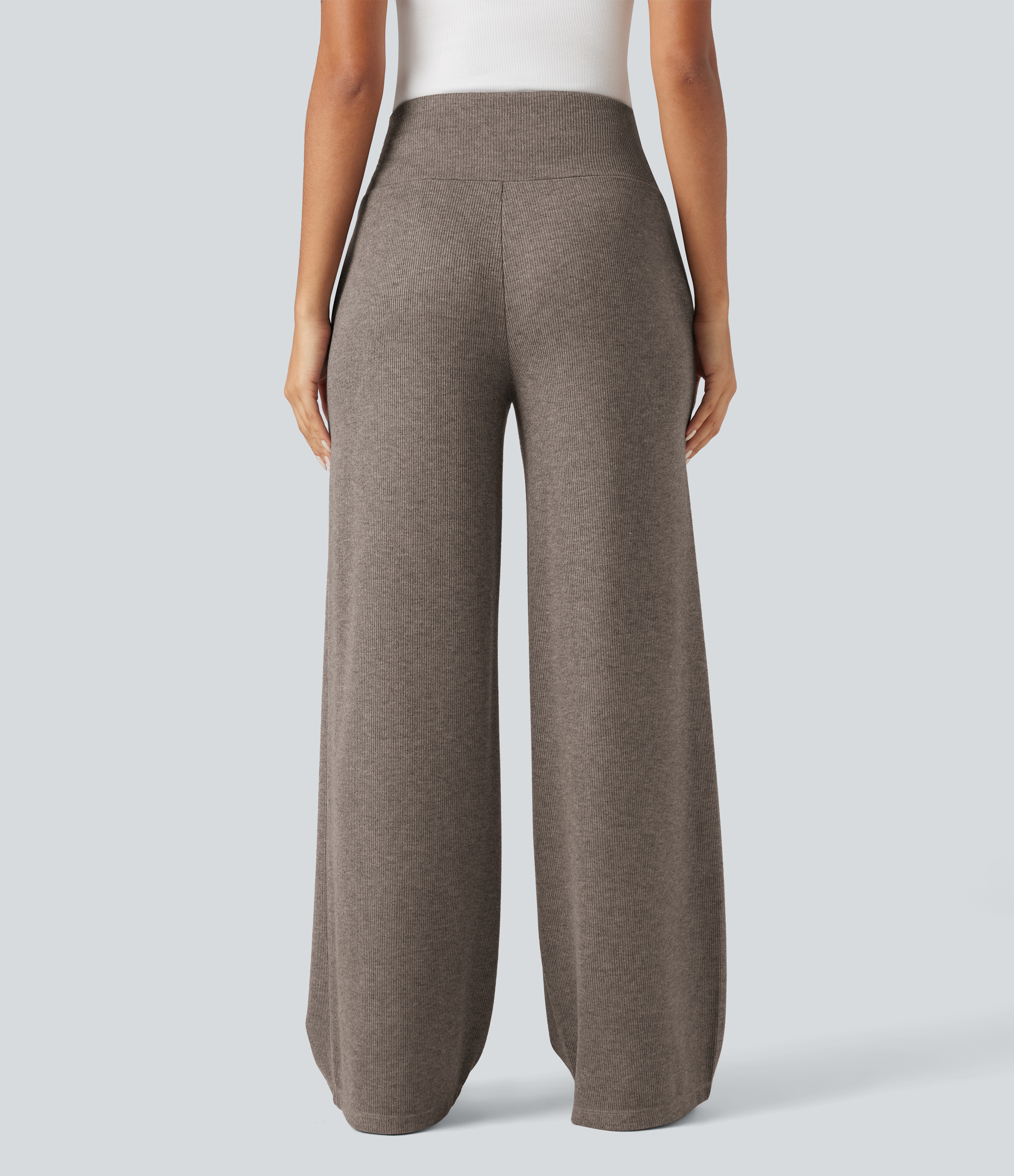  Taupe Stripe Rippstrick-Baggyhose, hoch tailliert, bauchformend, mit Kordelzug, weitem Bein und Taschen / 2