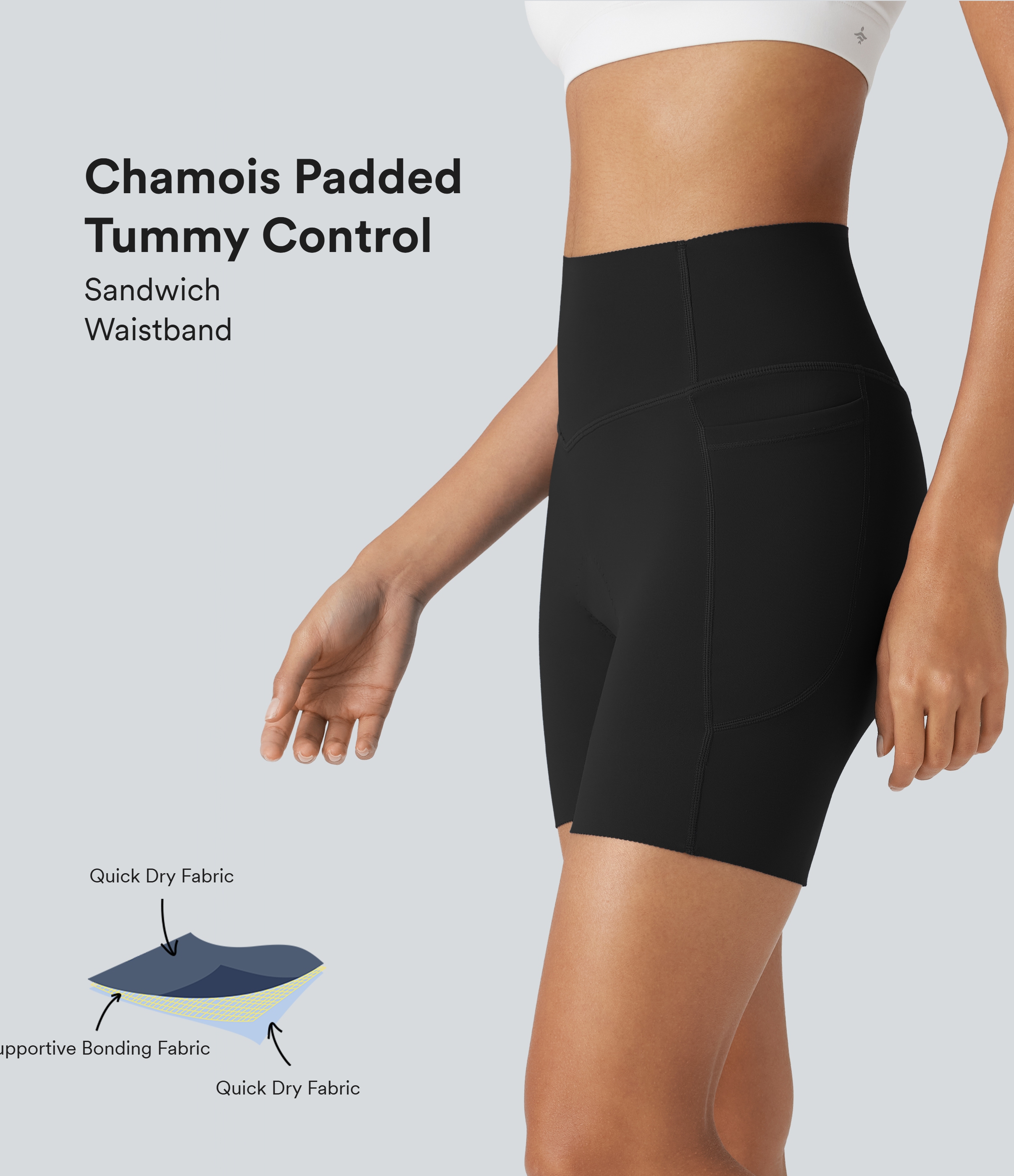 SpeedWave™ High Waisted Antislip Tummy Control Quick Dry Cycling Chamois Padded Bike Running Shorts 5'' with Pockets