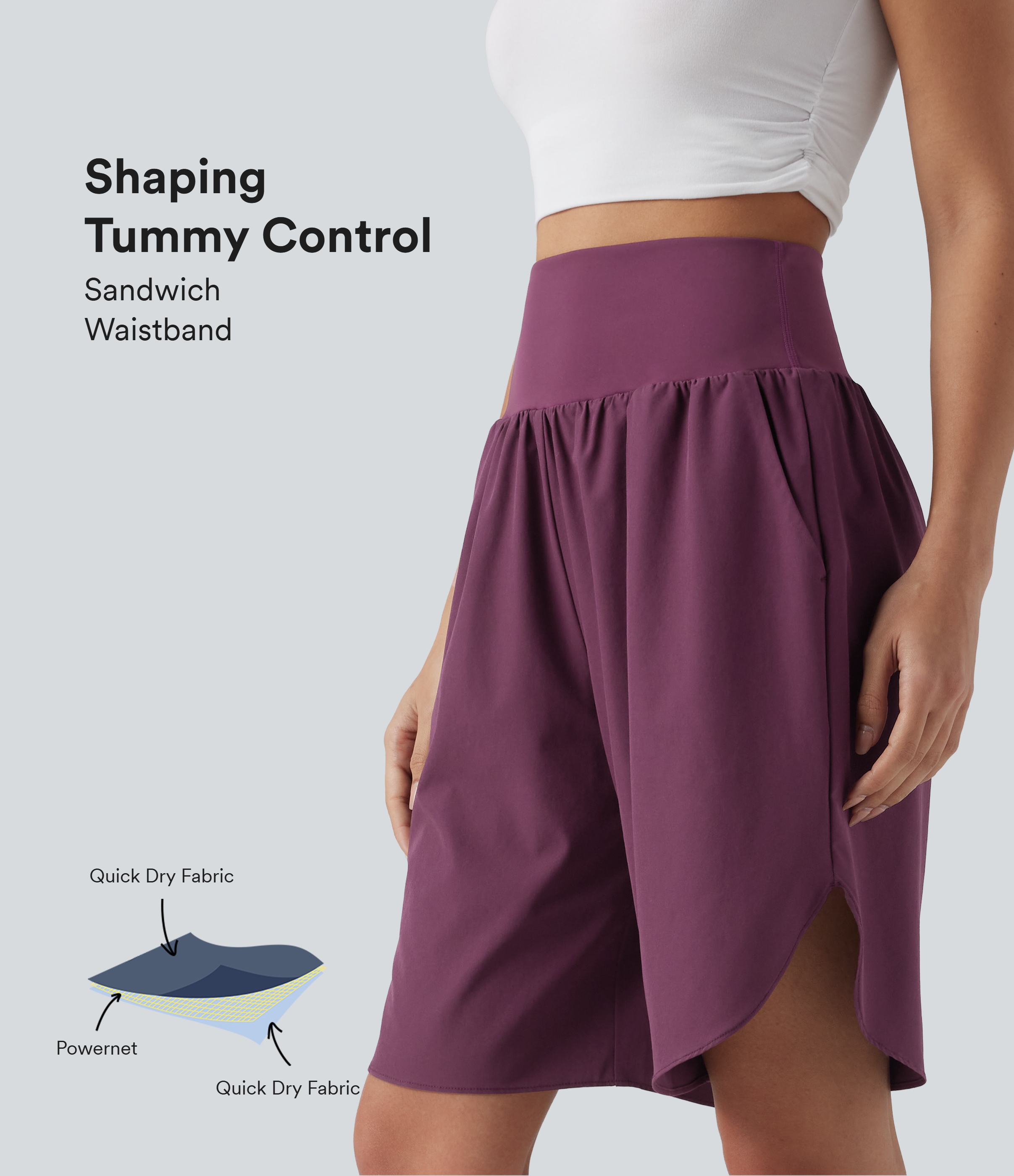 Breezeful™ High Waisted Tummy Control Split Hem Quick Dry Resort Shorts with Pockets