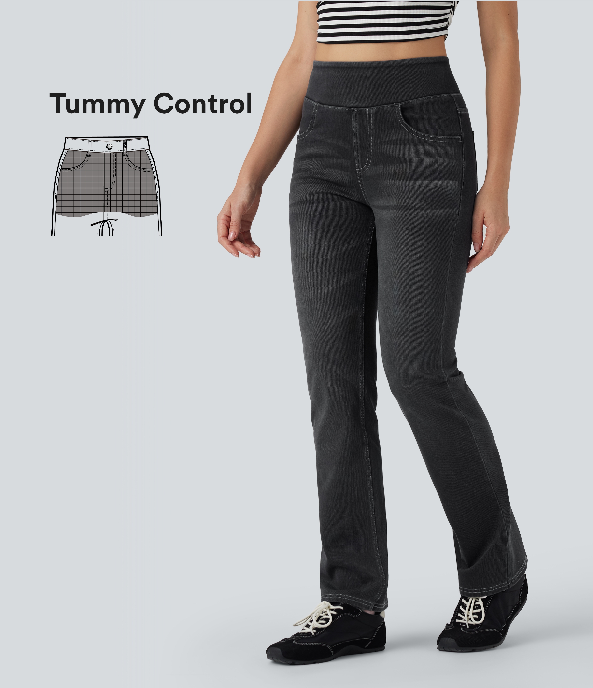 Halara Flex™ High Waisted Tummy Control Washed Casual Bootcut Jeans with Pockets