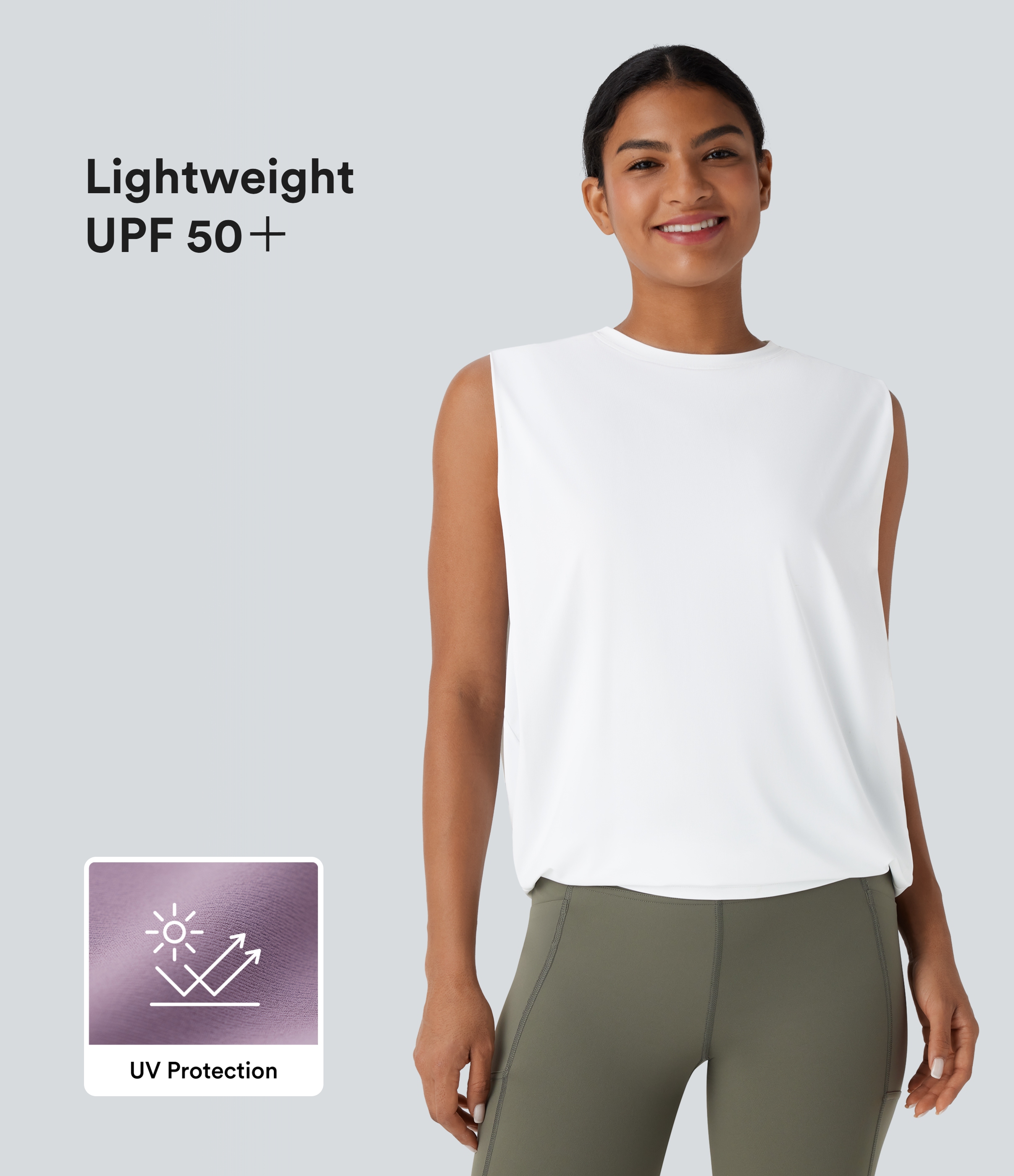 Round Neck Ruched Cool Touch Yoga Tank Top-UPF50+