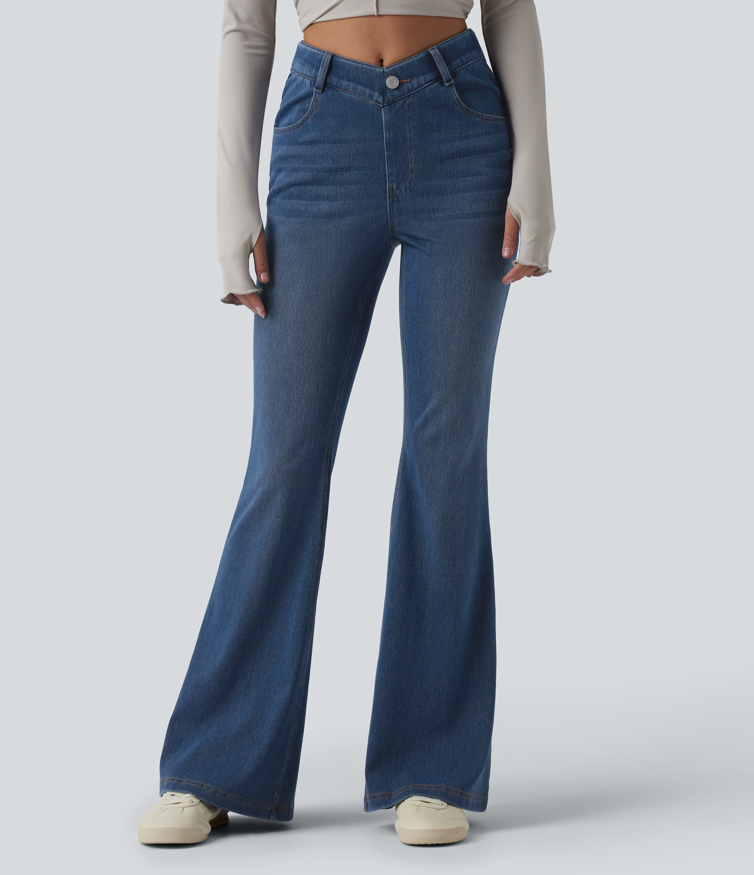 Jean Halara Flex™ taille haute en V évasé décontracté avec poches