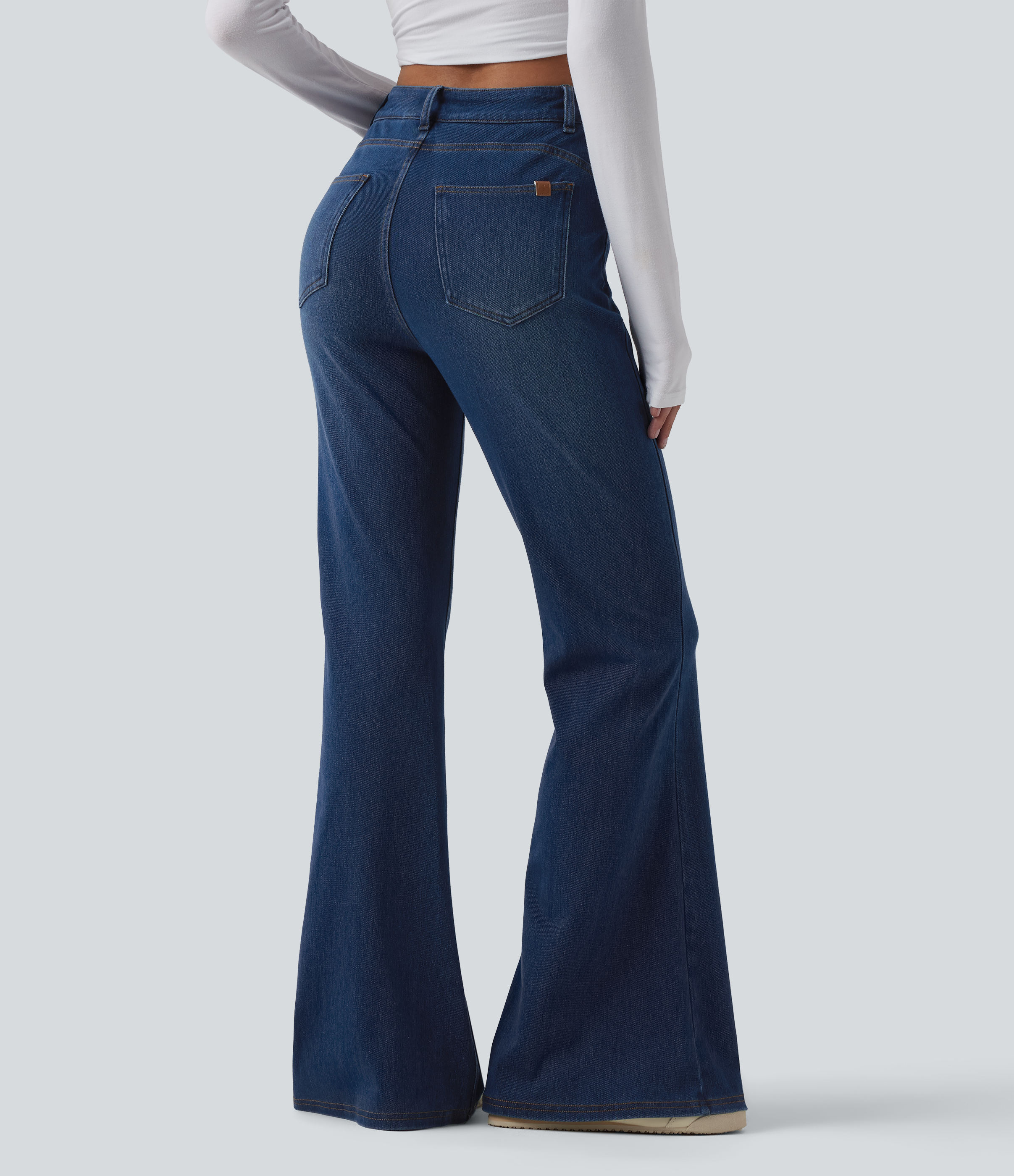 Tide Blue Denim Halara Flex™ High Waisted Crossover Tummy Control Bootcut Casual Jeans with Pockets / 2