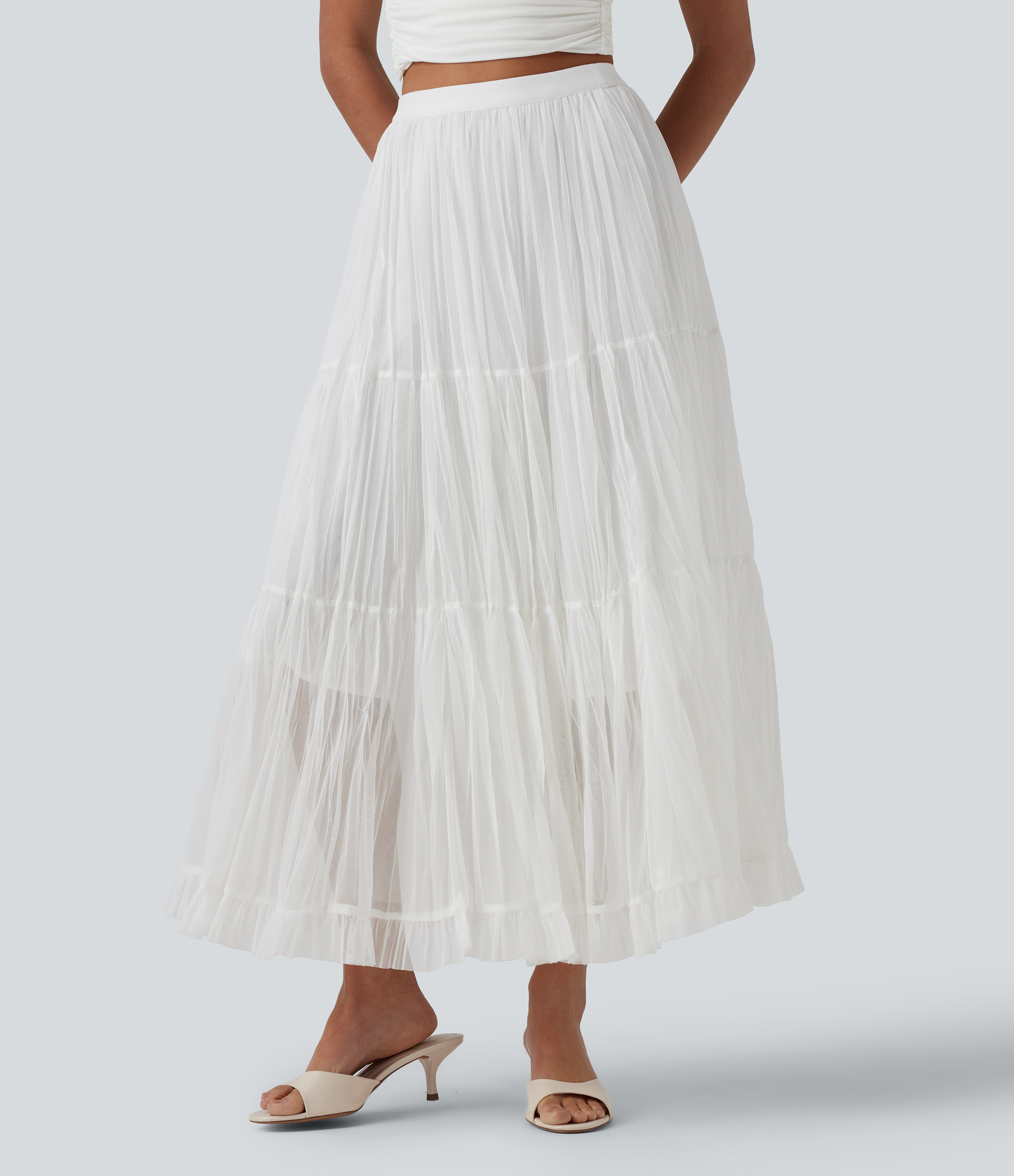High Waisted Contrast Mesh Maxi Skirt