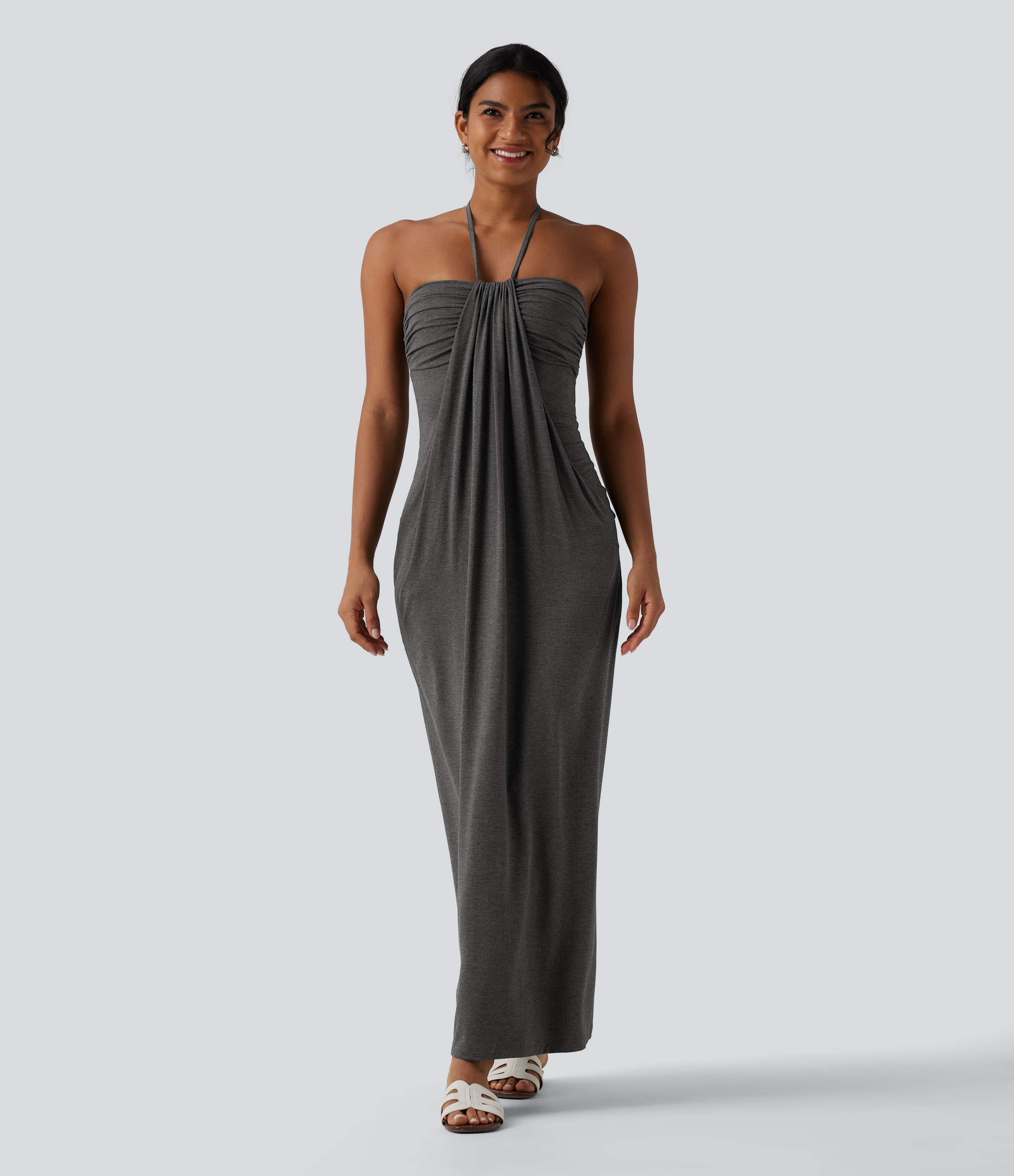 Maxikleid mit Neckholder und Seitentaschen