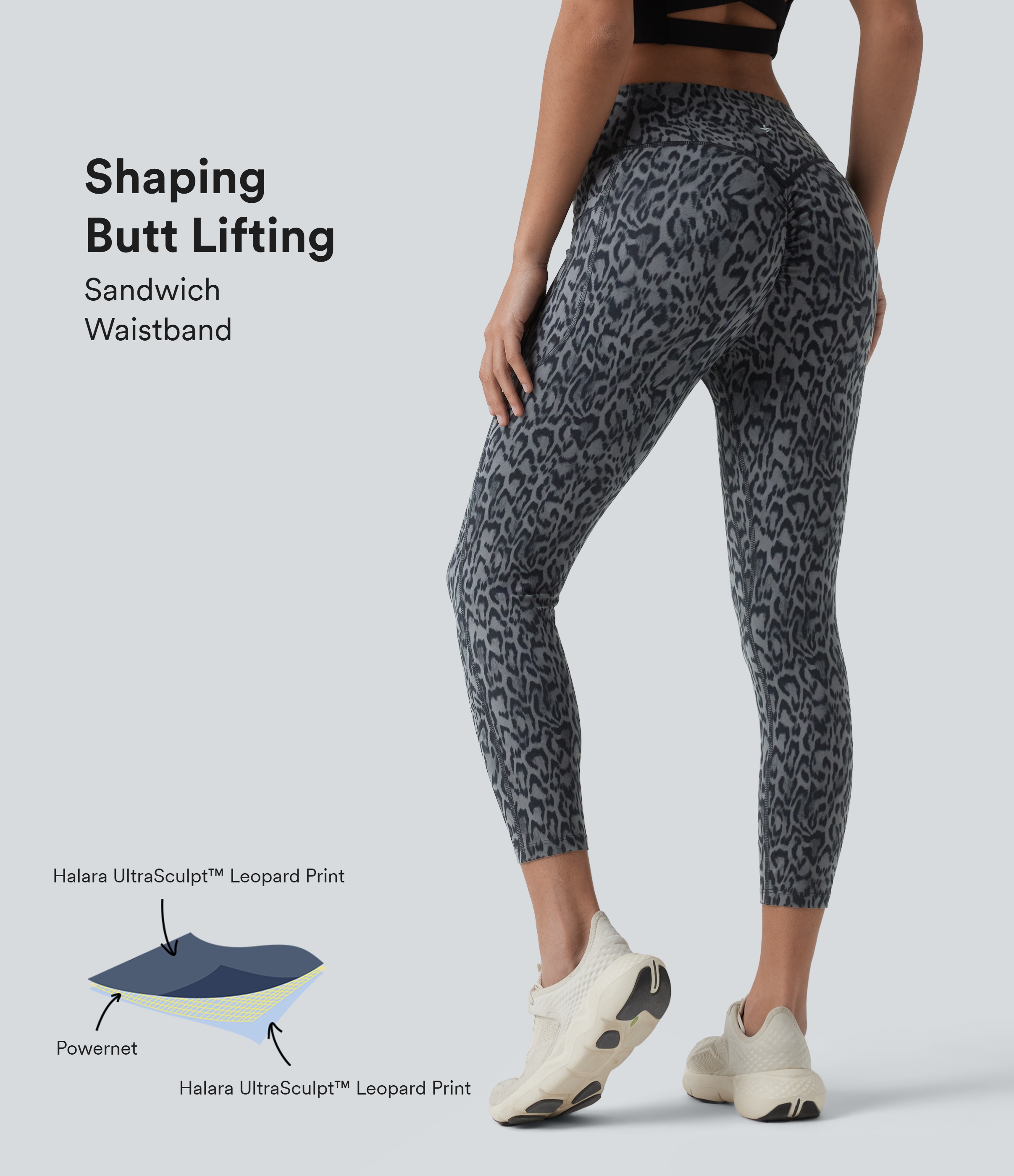 Halara UltraSculpt™ Leopard Print High Waisted Scrunch Butt Lifting Tummy Control Capri Training Leggings with Pockets